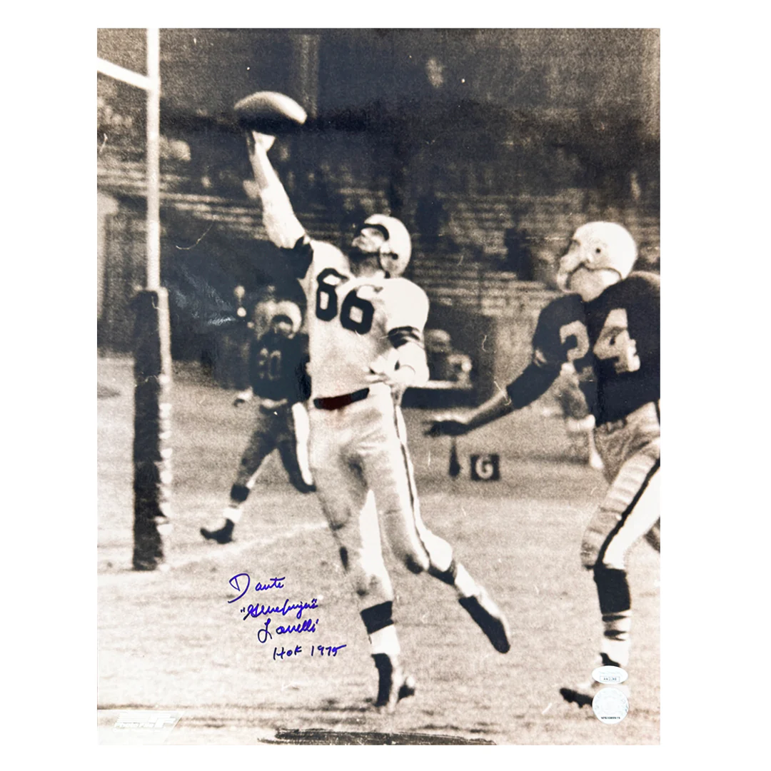 Dante Gluefingers Lavelli Signed HOF 1975 Inscription Cleveland Pose 3 Football 16x20 Photo (JSA)