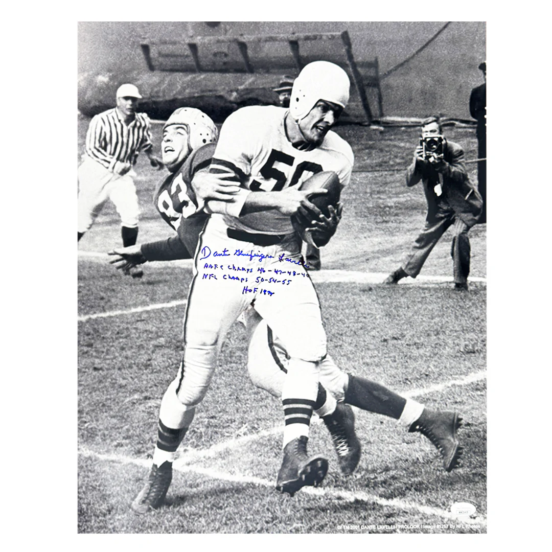 Dante Gluefingers Lavelli Signed Multi-Inscription Cleveland Pose 1 Football 16x20 Photo (JSA)