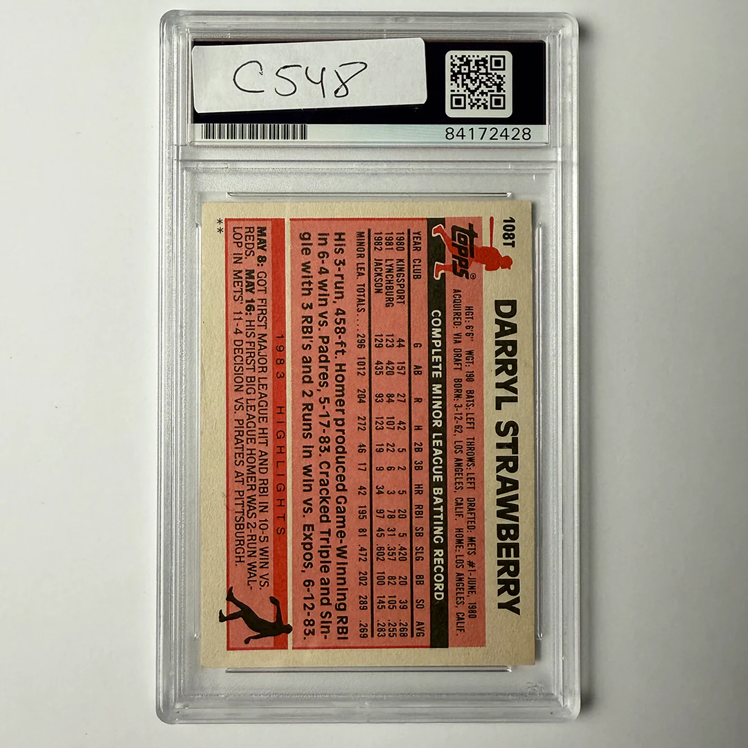 Darryl Strawberry Signed 1983 Topps Traded Rookie #108T 2 Inscriptions PSA Auto Auth - Image 2