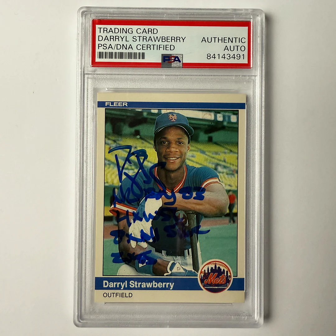 Darryl Strawberry Signed 1984 Fleer Rookie #599 w/4 Inscriptions!! PSA Auto Authentic