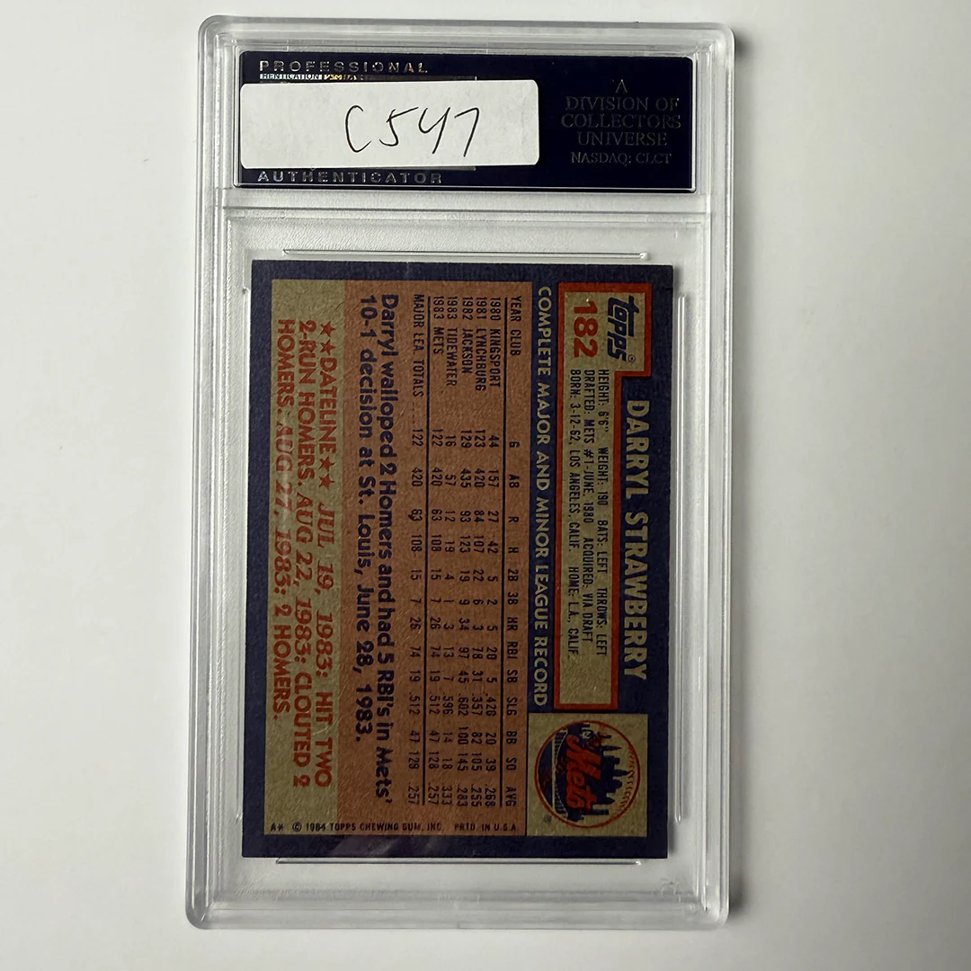 Darryl Strawberry Signed 1984 Topps Rookie #182 w/83 ROY PSA Auto Authentic - Image 2