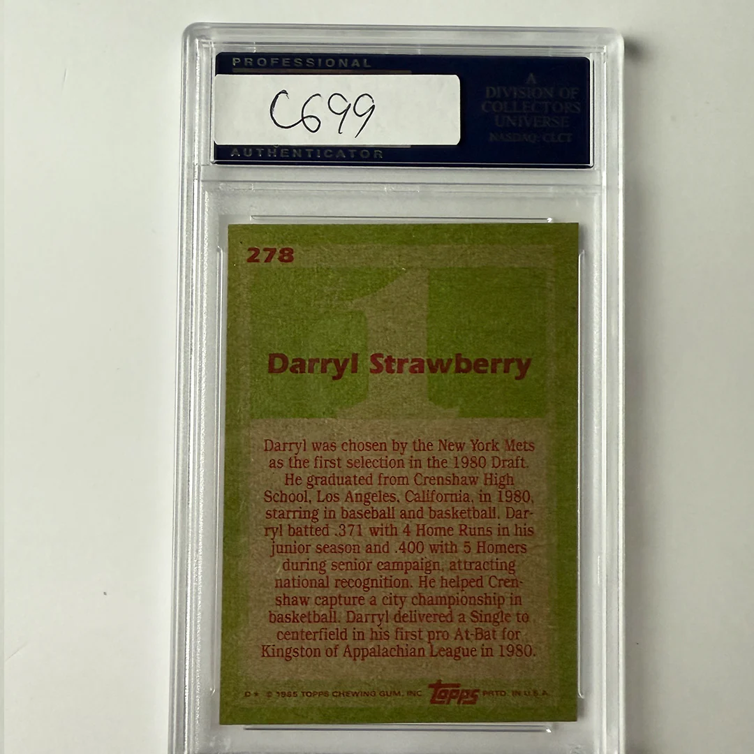 Darryl Strawberry Signed 1985 Topps #278 w/83 ROY PSA Auto Authentic - Image 2