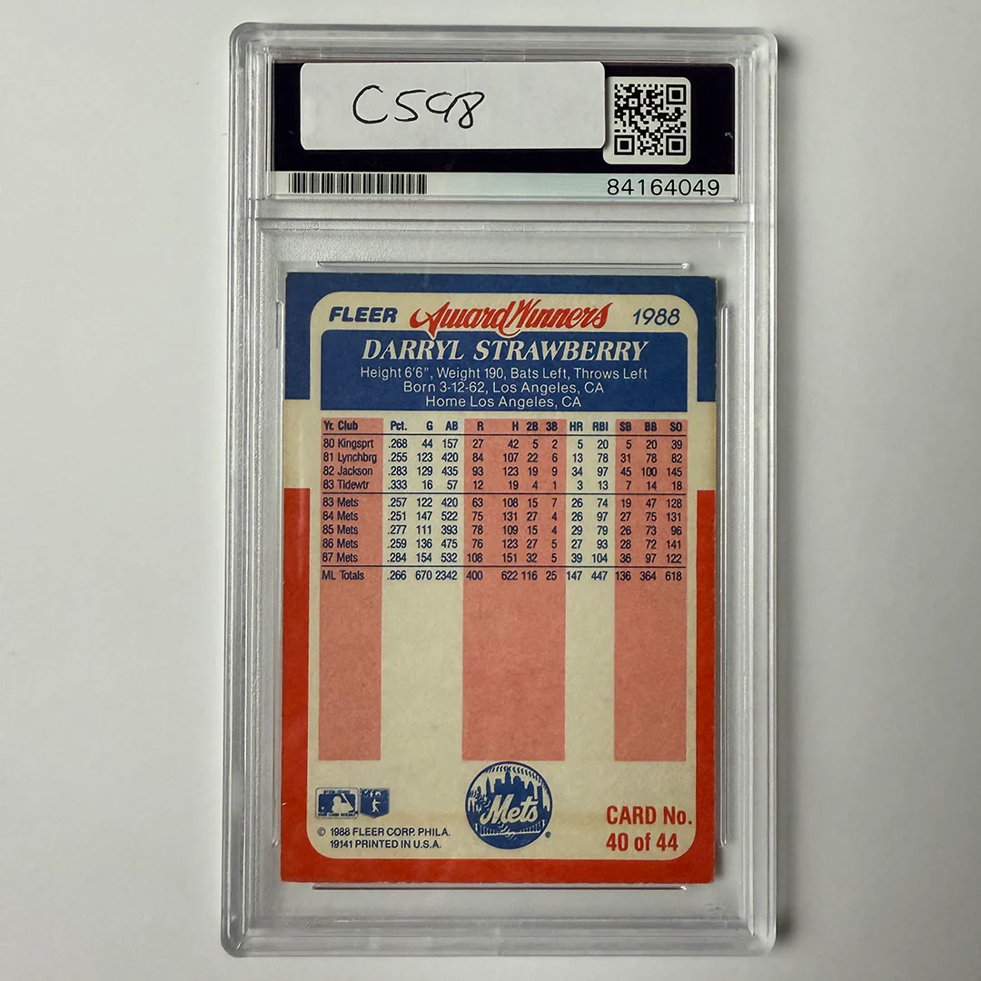 Darryl Strawberry Signed 1988 FLeer Award Winners #40 PSA Auto Authentic - Image 2
