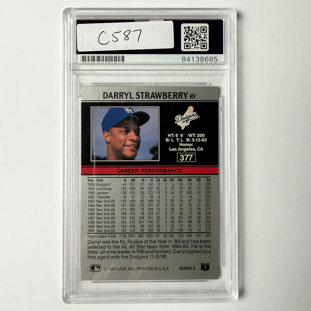 Darryl Strawberry Signed 1991 Leaf #377 PSA Auto Authentic - Image 2