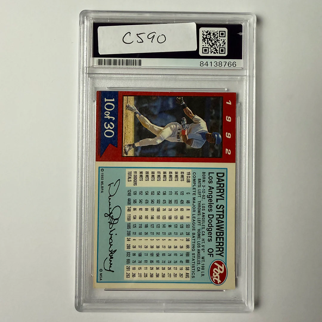 Darryl Strawberry Signed 1992 Post #10 PSA Auto Authentic - Image 2