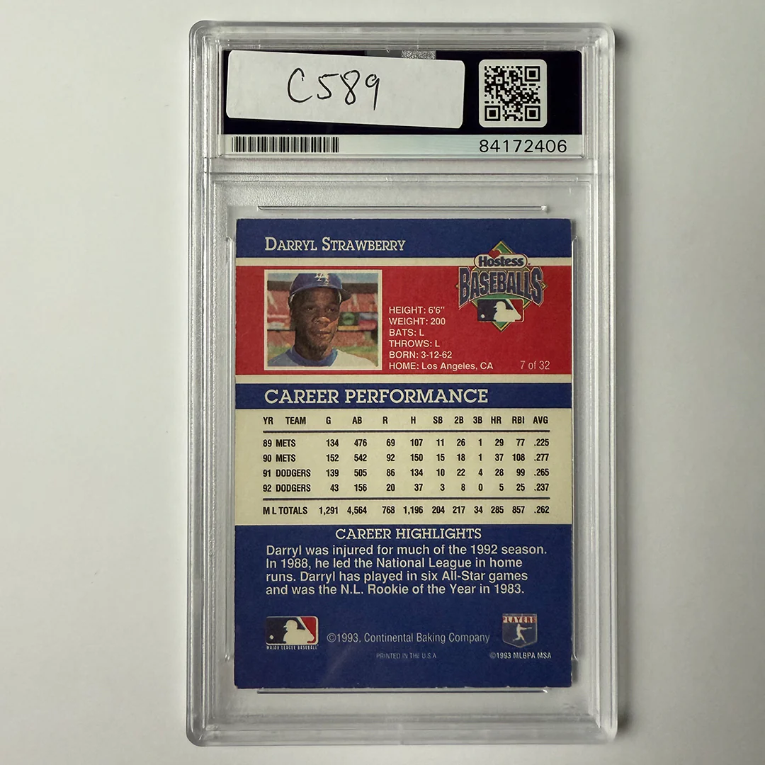 Darryl Strawberry Signed 1993 Hostess #7 PSA Auto Authentic - Image 2