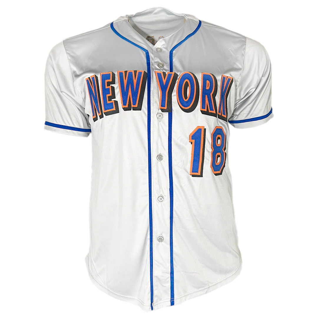 Darryl Strawberry Signed New York #18 Grey Button Up Baseball Jersey (PSA) - Image 3