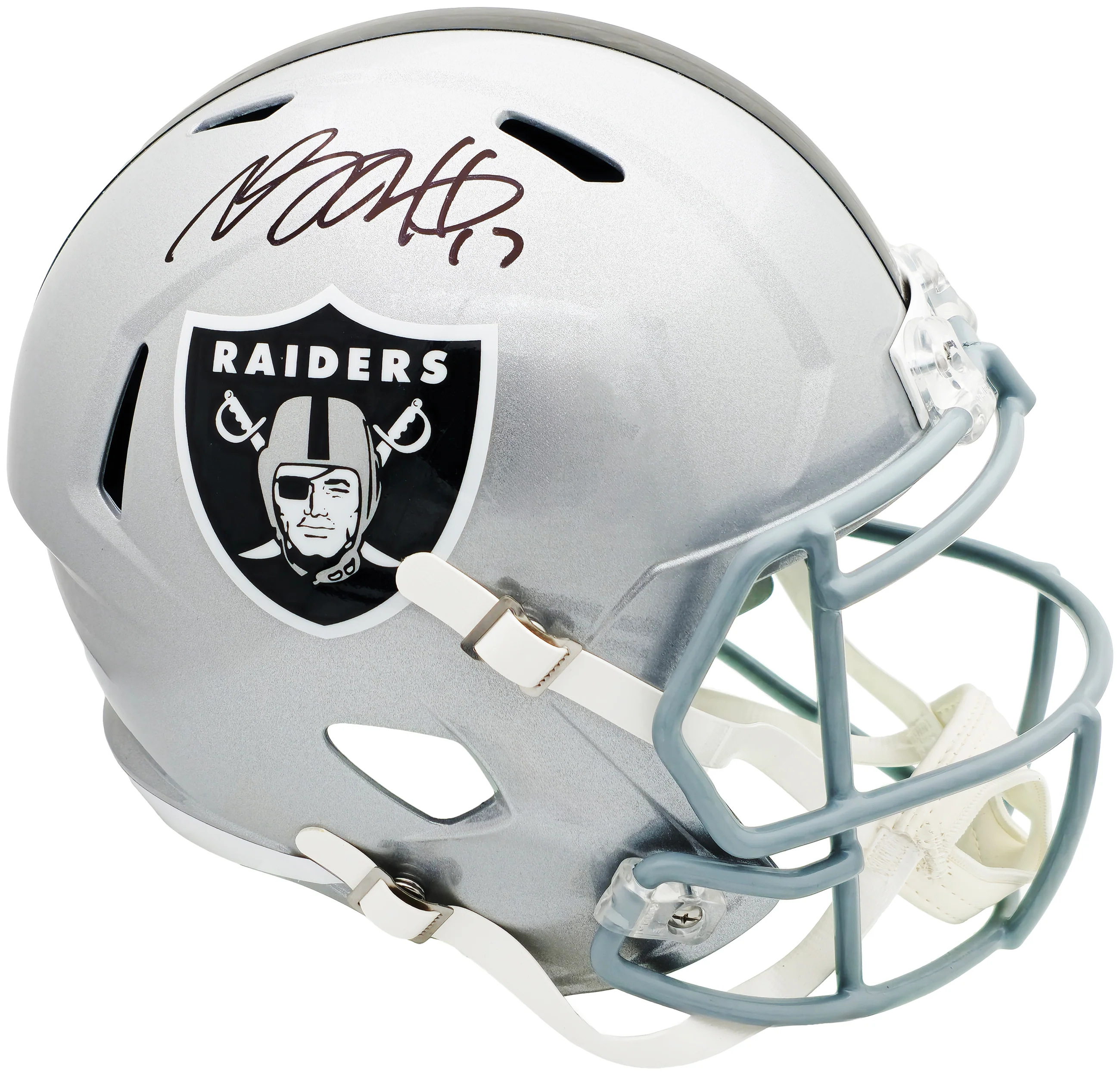 Davante Adams Autographed Las Vegas Raiders Silver Full Size Speed Replica Helmet Beckett BAS Witness