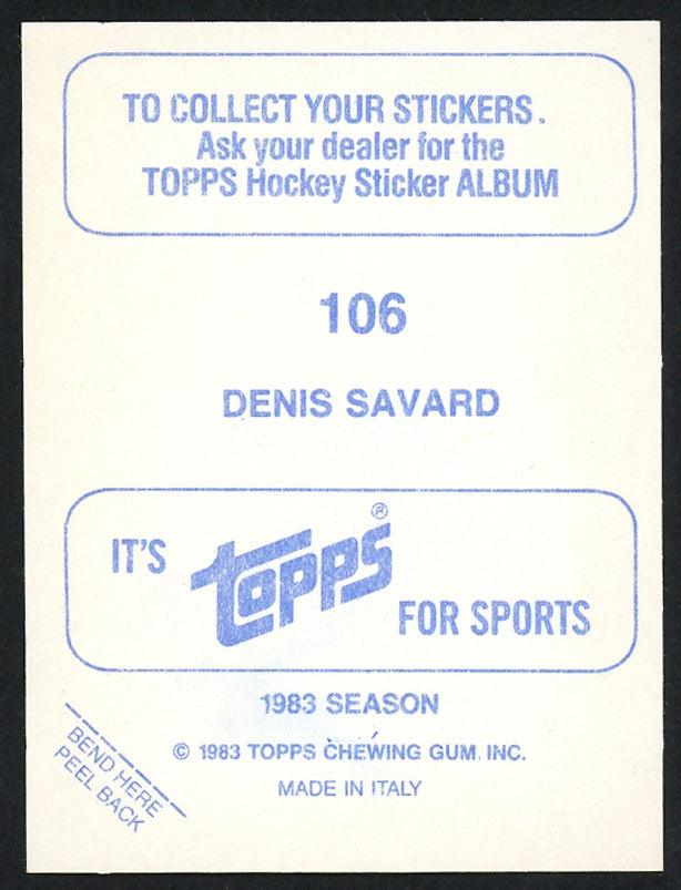 Denis Savard Autographed 1983-84 Topps Sticker Card #106 Chicago Blackhawks SKU #154081 - Image 2