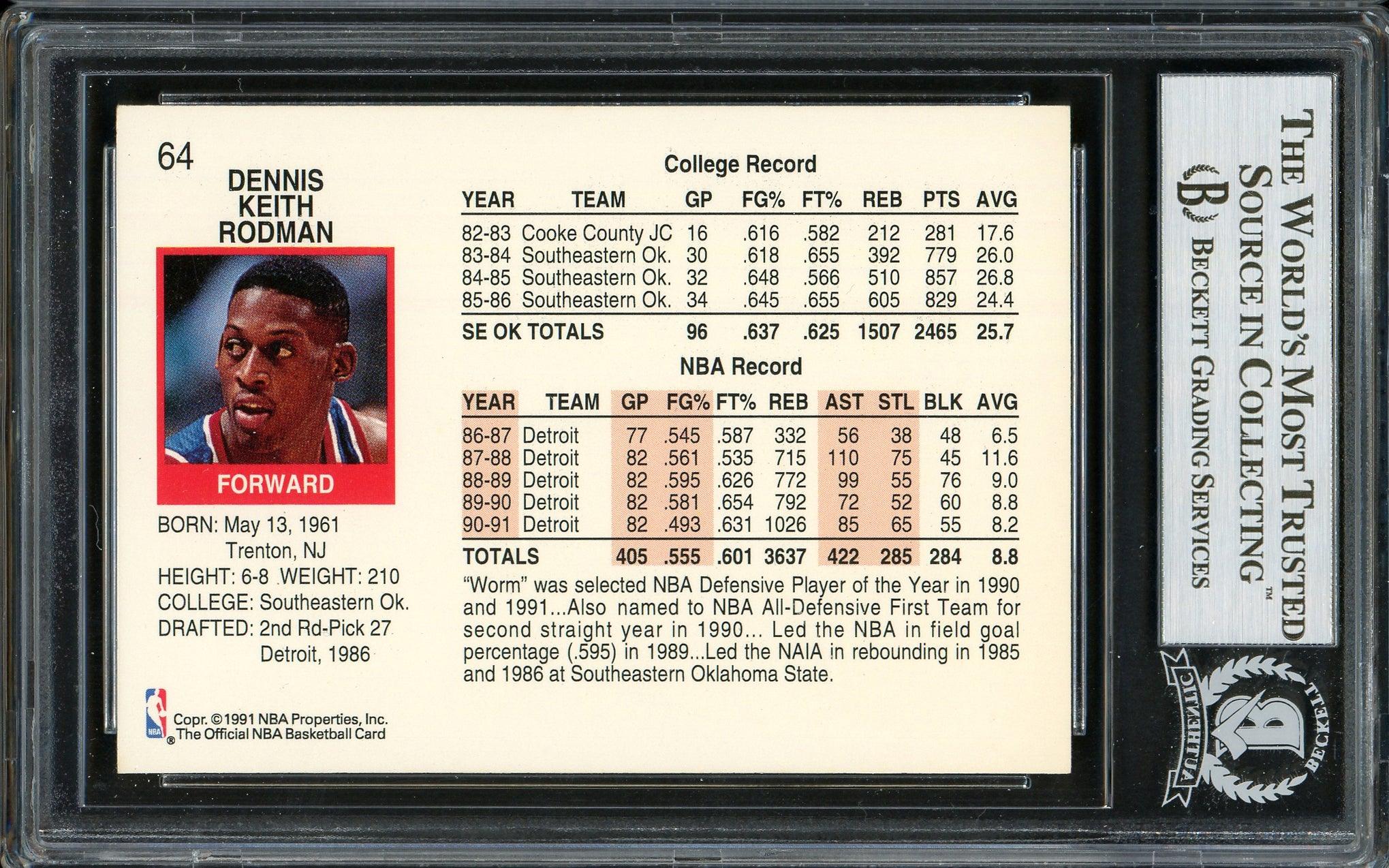 Dennis Rodman Autographed 1991-92 Hoops Card #64 Detroit Pistons Beckett BAS Stock #195016 - Image 2