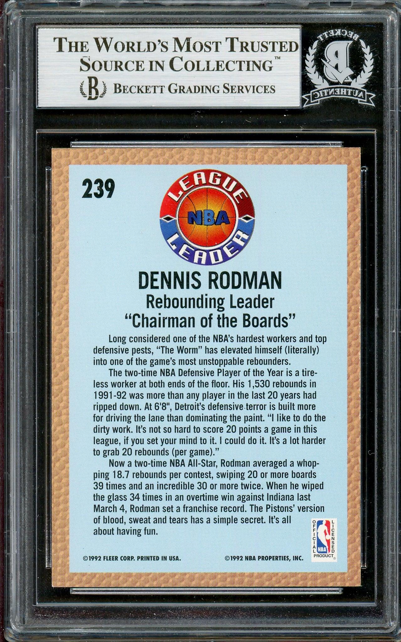 Dennis Rodman Autographed 1992-93 Fleer Card #239 Detroit Pistons Beckett BAS Stock #195047 - Image 2