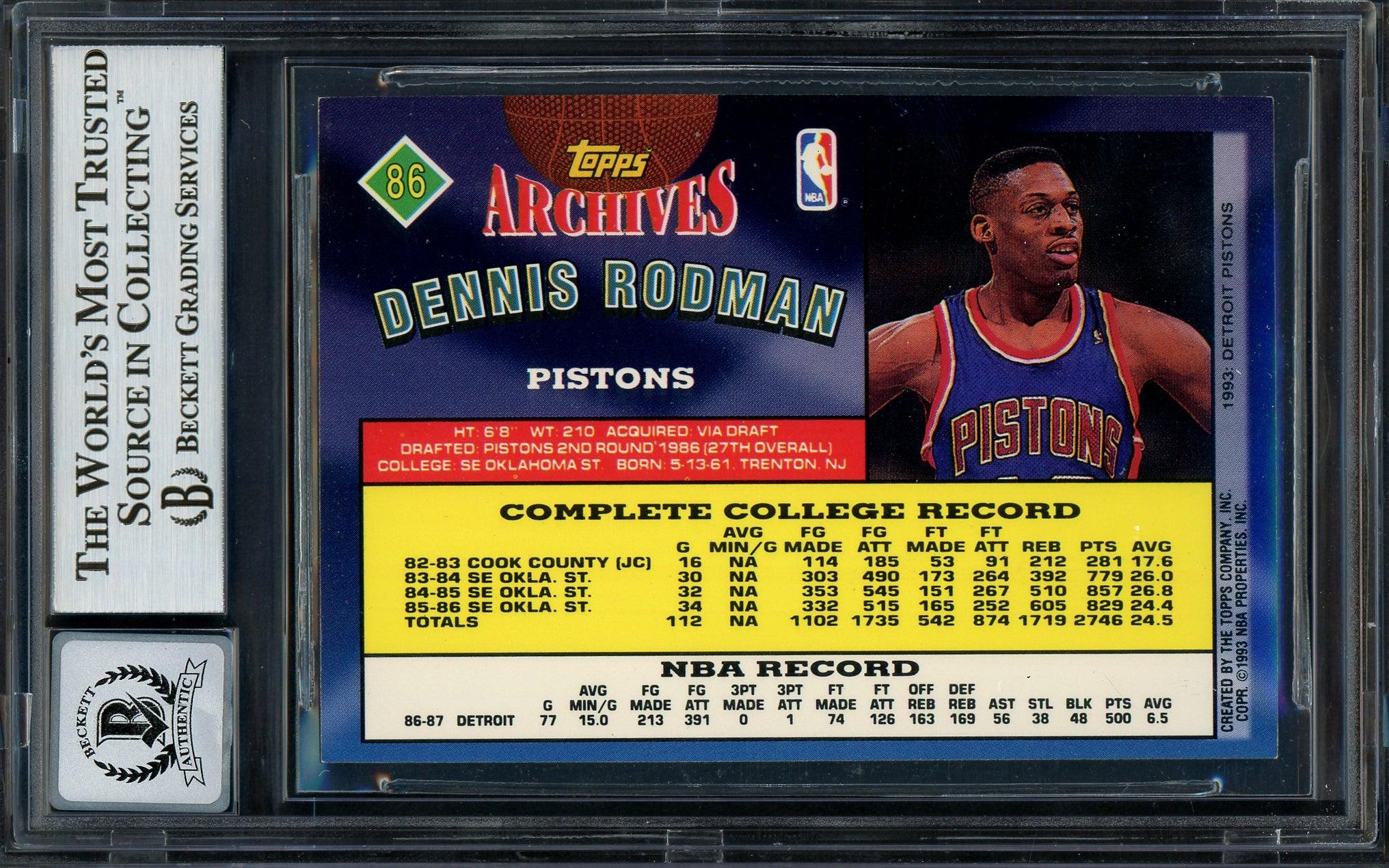 Dennis Rodman Autographed 1993-94 Topps Archives Card #86 Detroit Pistons Auto Grade Gem Mint 10 Beckett BAS #13018179 - Image 2