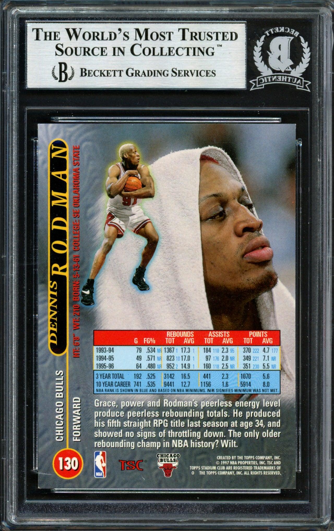 Dennis Rodman Autographed 1996-97 Stadium Club Card #130 Chicago Bulls Signed In Silver Beckett BAS #12517069 - Image 2