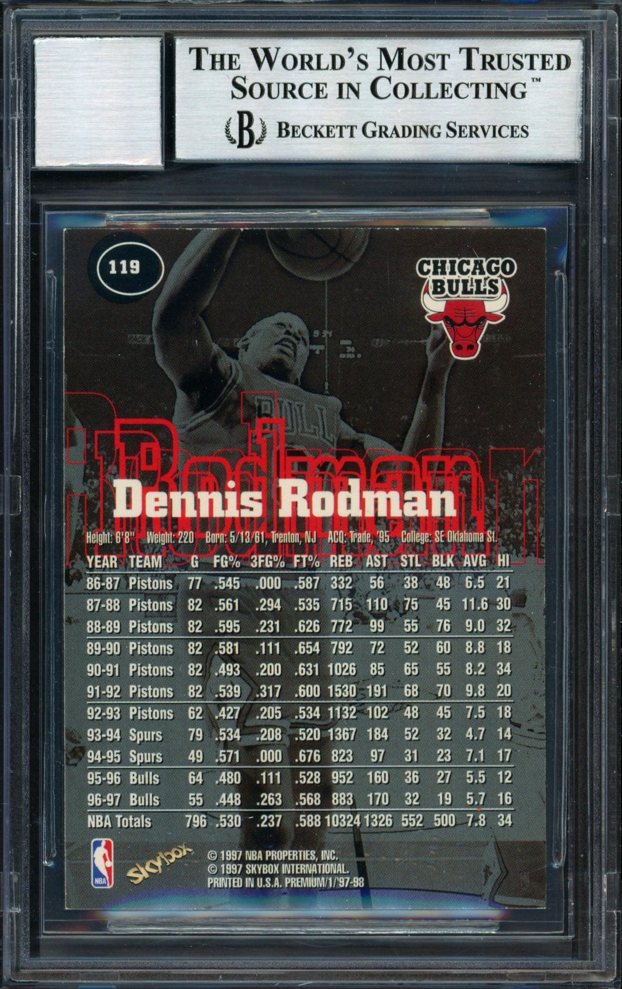Dennis Rodman Autographed 1997-98 Skybox Premium Card #119 Chicago Bulls Auto Grade 10 Beckett BAS #12518946 - Image 2