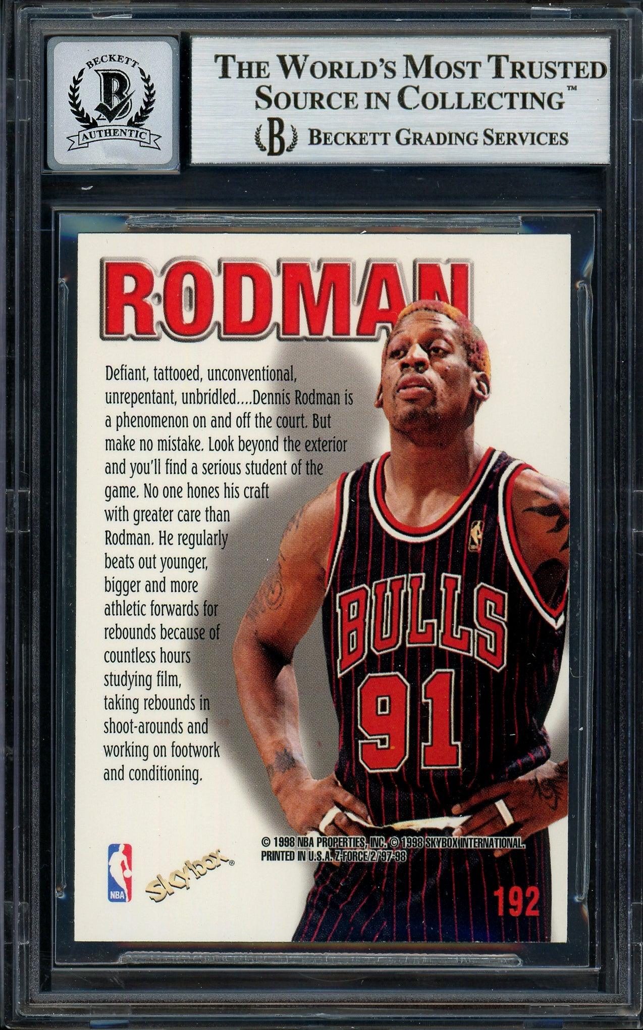 Dennis Rodman Autographed 1997-98 Skybox Zuperman Card #192 Chicago Bulls Auto Grade Gem Mint 10 Beckett BAS #13018199 - Image 2