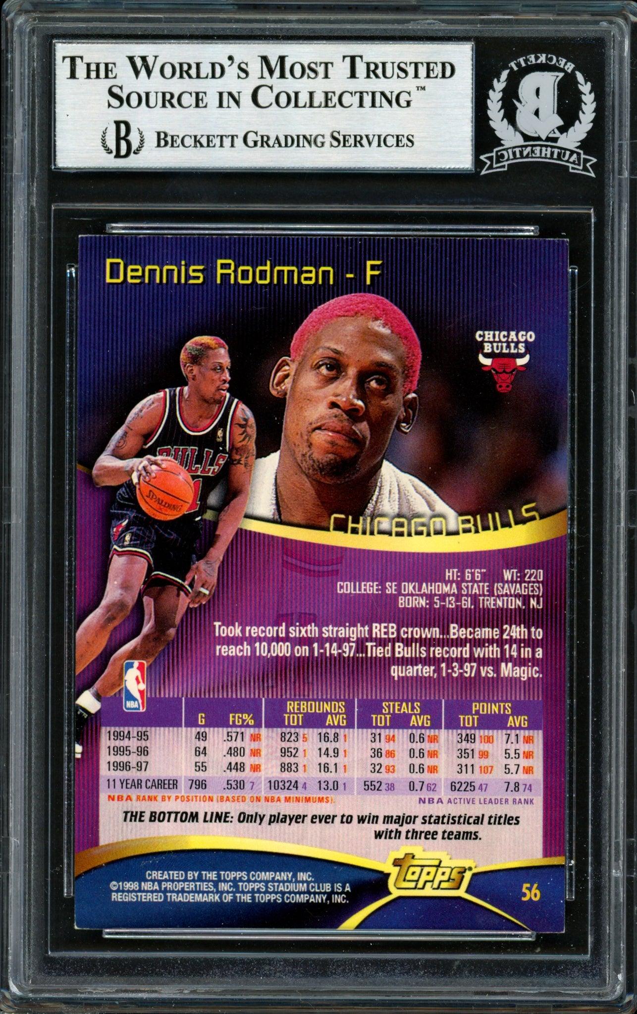 Dennis Rodman Autographed 1997-98 Stadium Club Card #56 Chicago Bulls Beckett BAS Stock #185000 - Image 2