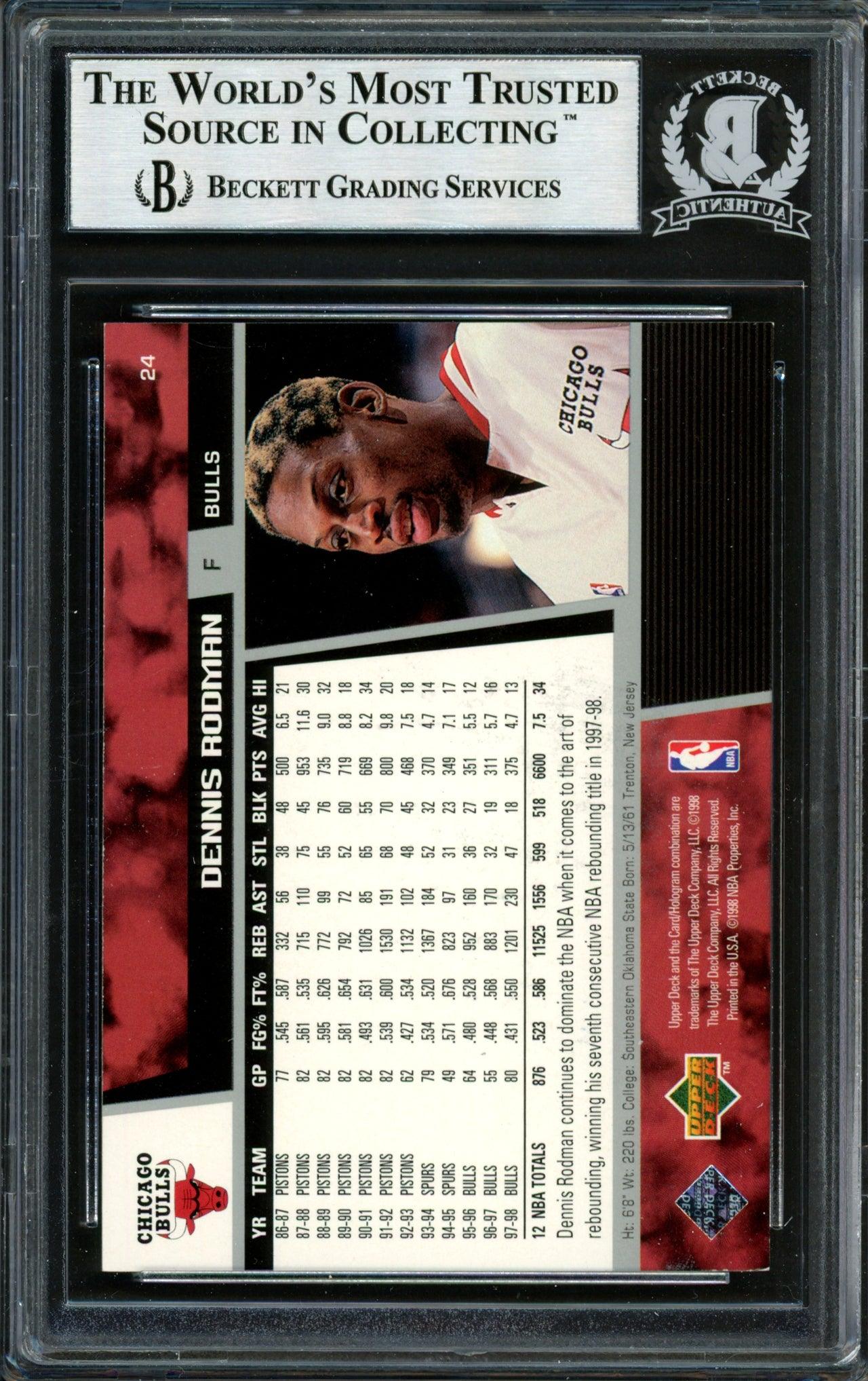 Dennis Rodman Autographed 1997-98 Upper Deck Card #24 Chicago Bulls Beckett BAS #12517113 - Image 2