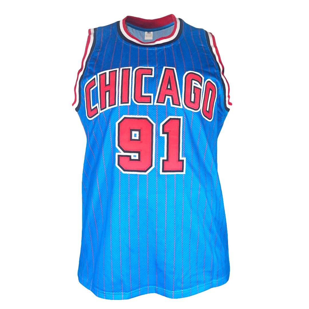 Dennis Rodman Signed Chicago Light Blue Basketball Jersey (Beckett) - Image 3