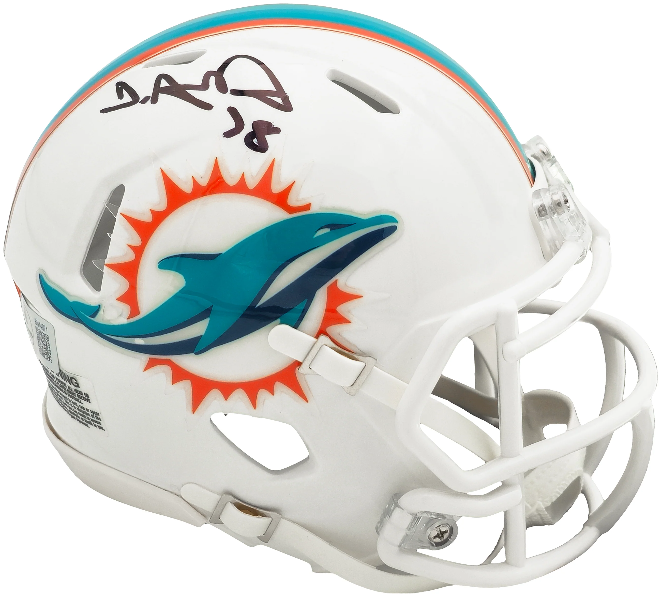 De'Von Achane Autographed Miami Dolphins White Speed Mini Helmet Beckett BAS QR