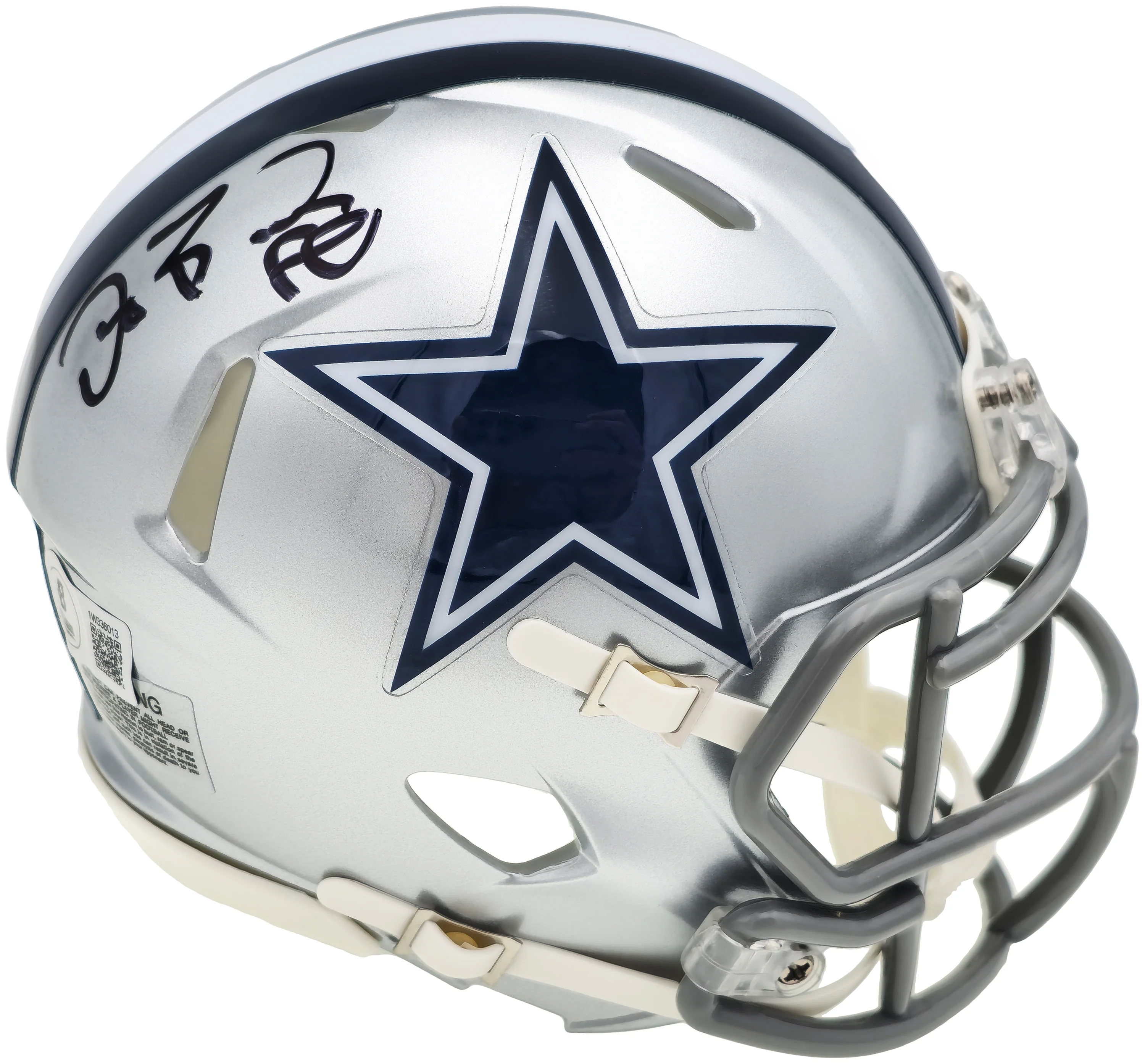 Dez Bryant Autographed Dallas Cowboys Silver Speed Mini Helmet Beckett BAS Witness