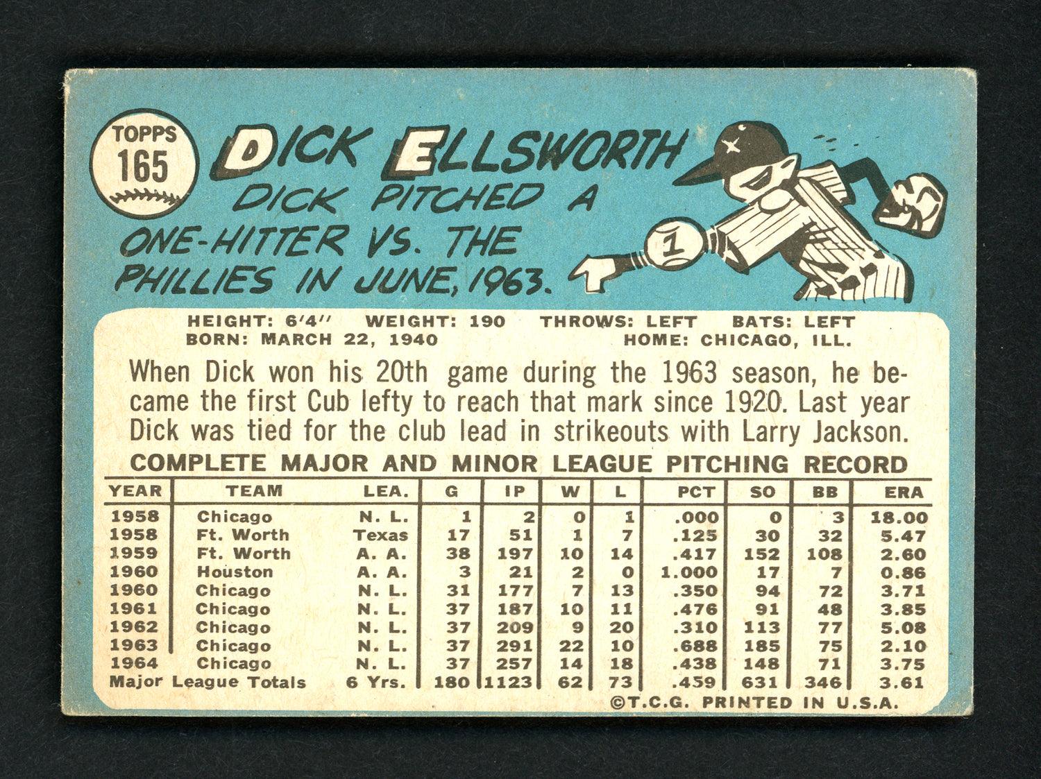 Dick Ellsworth Autographed 1965 Topps Card #165 Chicago Cubs SKU #157094 - Image 2