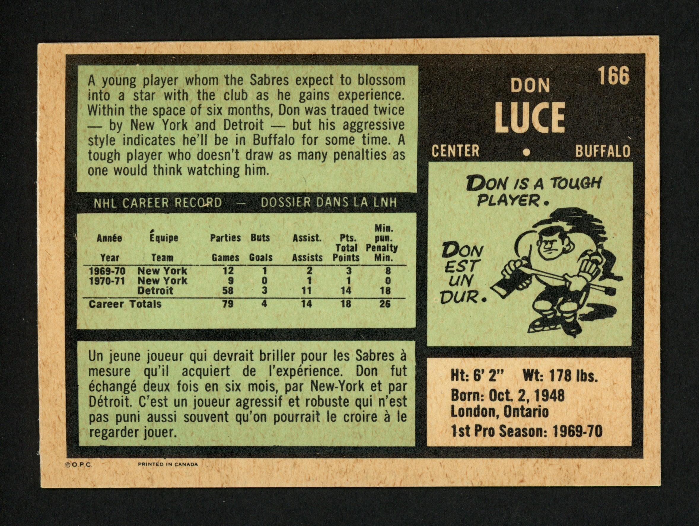 Don Luce Autographed 1971-72 O-Pee-Chee Rookie Card #166 Buffalo Sabres SKU #154222 - Image 2