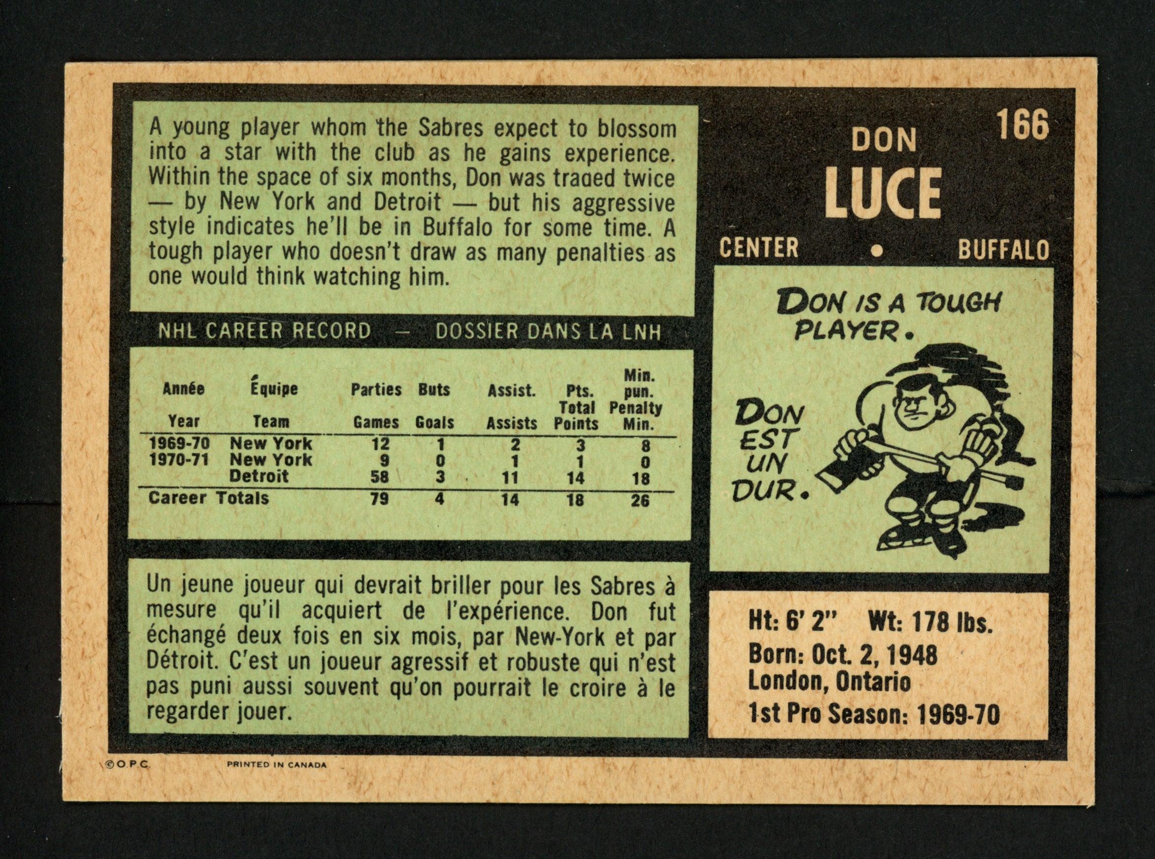 Don Luce Autographed 1971-72 O-Pee-Chee Rookie Card #166 Buffalo Sabres SKU #154223 - Image 2
