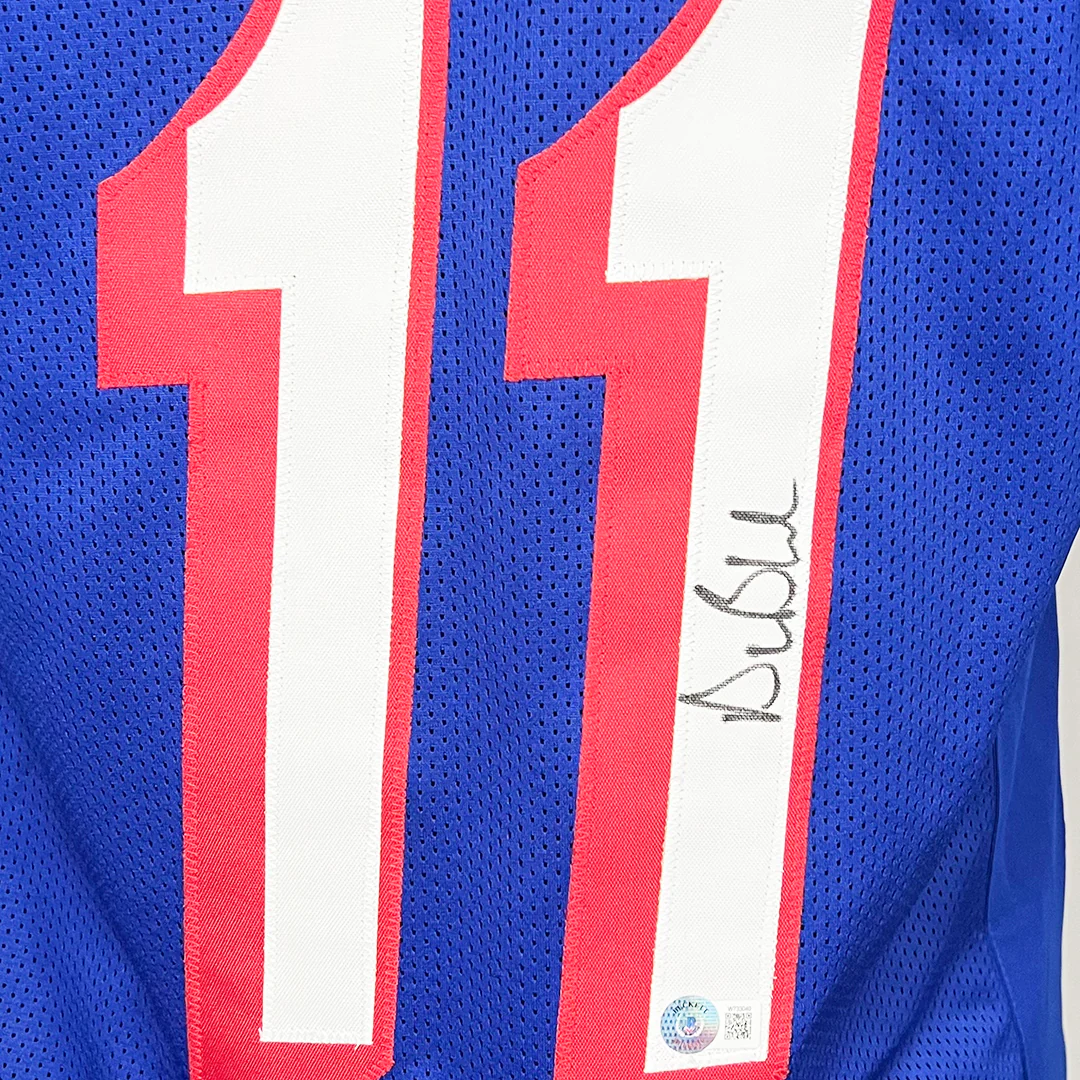 Drew Bledsoe Signed New England Royal Blue Football Jersey (JSA) - Image 2