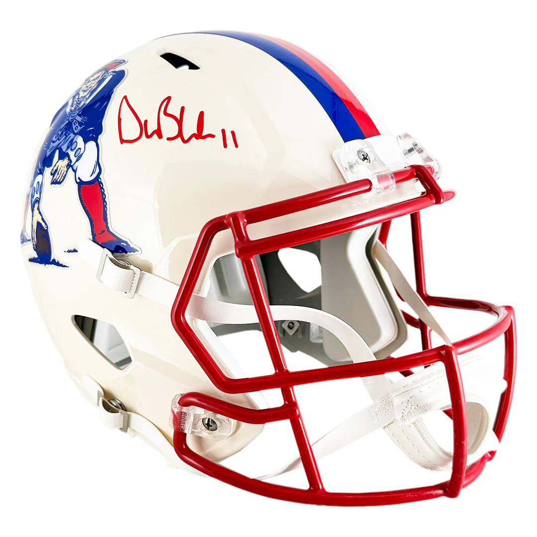 Drew Bledsoe Signed New England Patriots Retro Speed Full-Size Replica Football Helmet (JSA) - Image 3