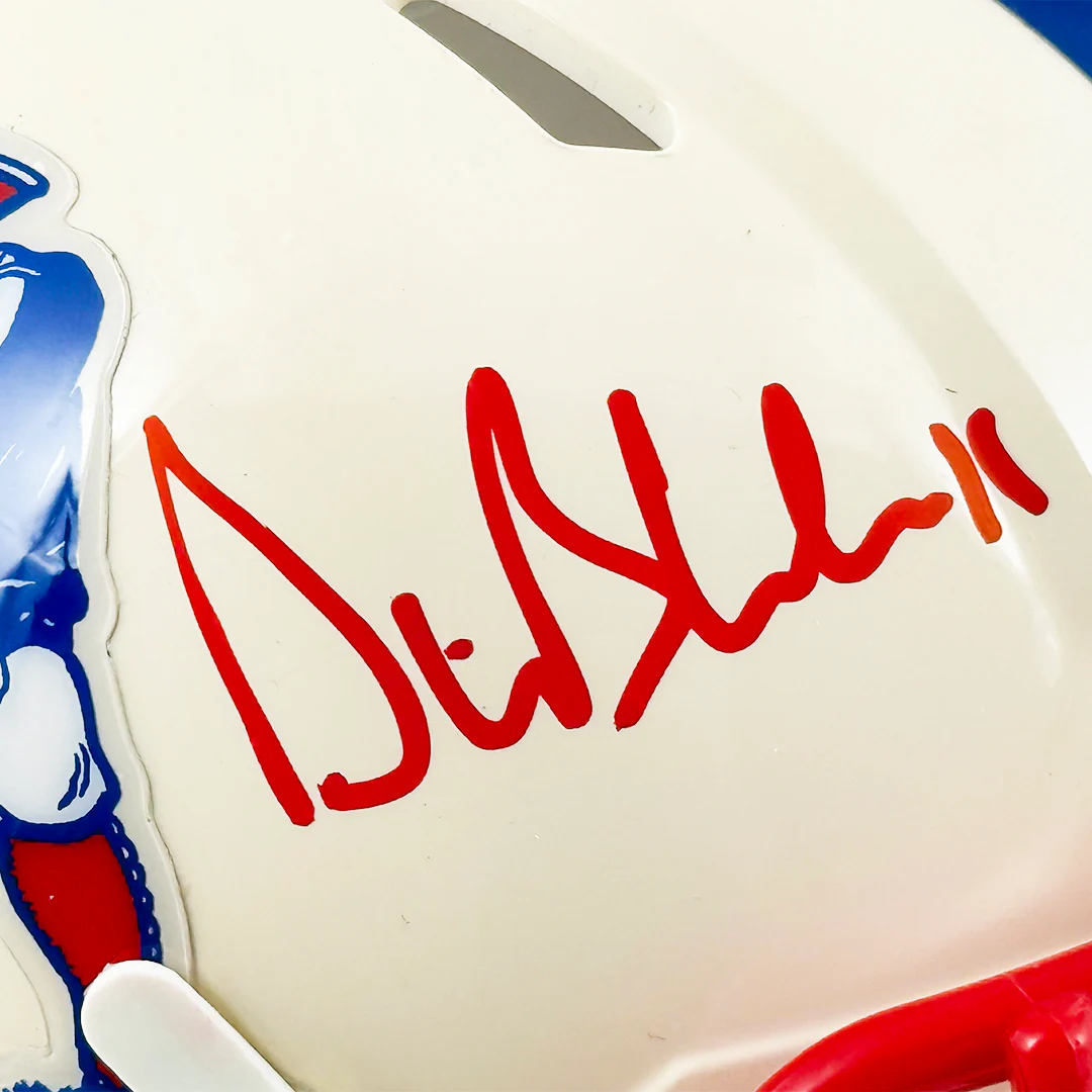 Drew Bledsoe Signed New England Patriots Retro Speed Mini Football Helmet (JSA) - Image 2