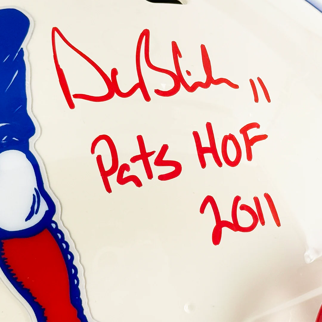 Drew Bledsoe Signed Pats HOF 2011 Inscription New England Patriots Retro Authentic Speed Full-Size Football Helmet (JSA) - Image 2