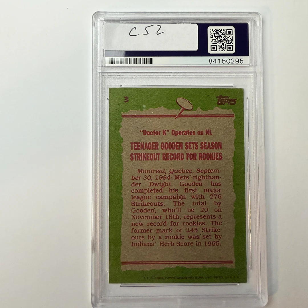 Dwight Gooden Signed 1985 Topps Rookie #3 PSA Auto Authentic - Image 2