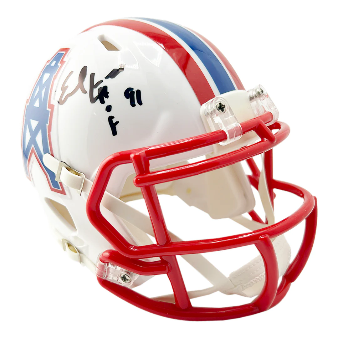 Earl Campbell Signed HOF 91 Inscription Houston Oilers Throwback 81-98 Speed Mini Football Helmet (Beckett) - Image 3
