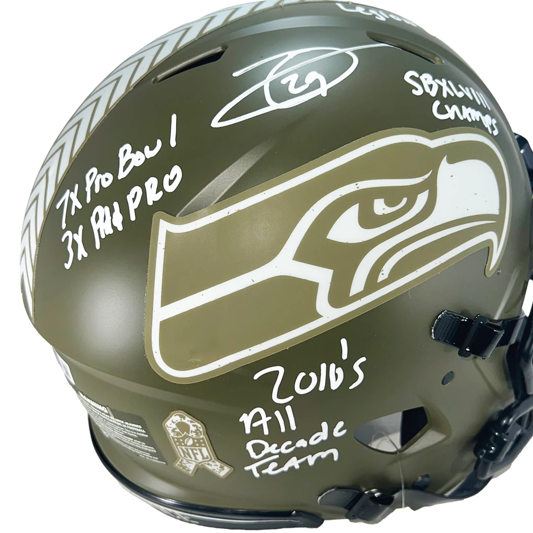 Earl Thomas Signed Multi-Inscription Seattle Seahawks Authentic Salute to Service Full-Size Football Helmet (Beckett) - Image 3