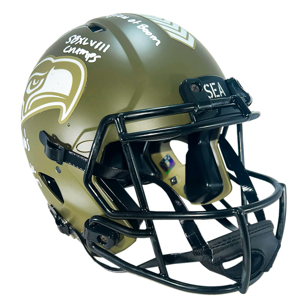 Earl Thomas Signed Multi-Inscription Seattle Seahawks Authentic Salute to Service Full-Size Football Helmet (Beckett) - Image 4