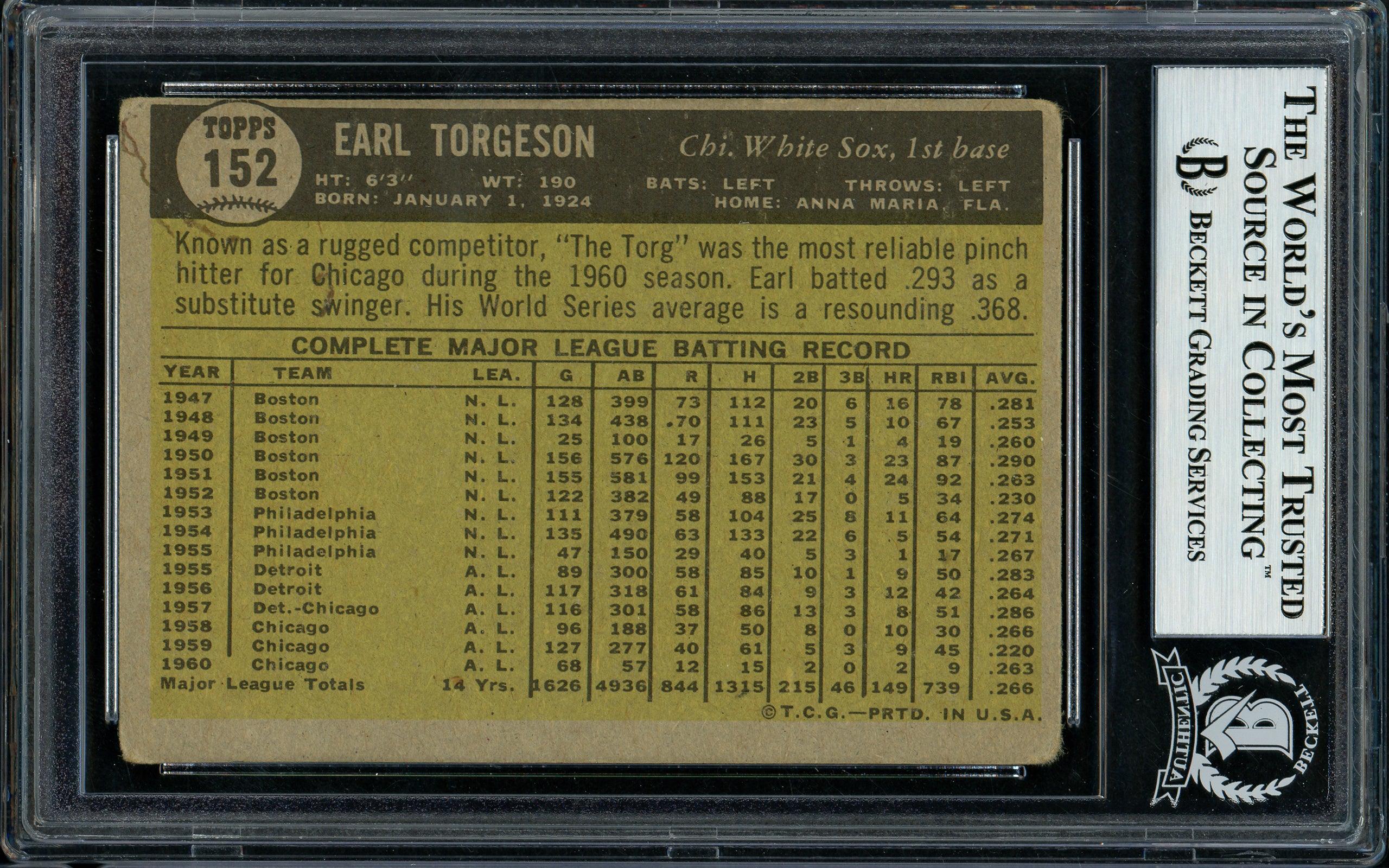 Earl Torgeson Autographed 1961 Topps Card #152 Chicago White Sox Beckett BAS #11627909 - Image 2