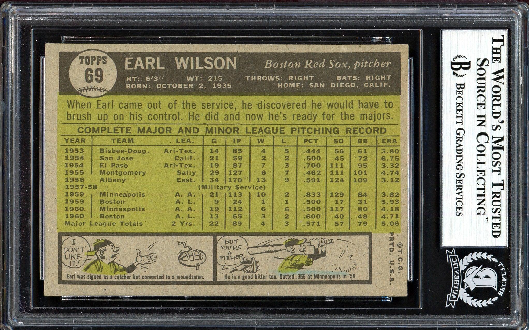 Earl Wilson Autographed 1961 Topps Card #69 Boston Red Sox Beckett BAS #13608593 - Image 2