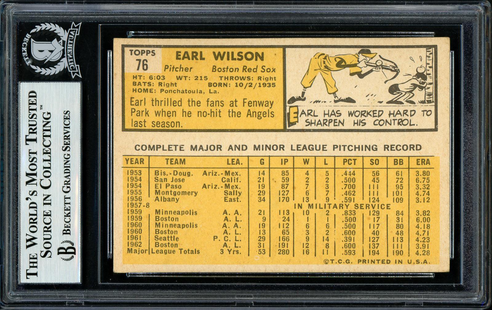 Earl Wilson Autographed 1963 Topps Card #76 Boston Red Sox Beckett BAS #11481662 - Image 2