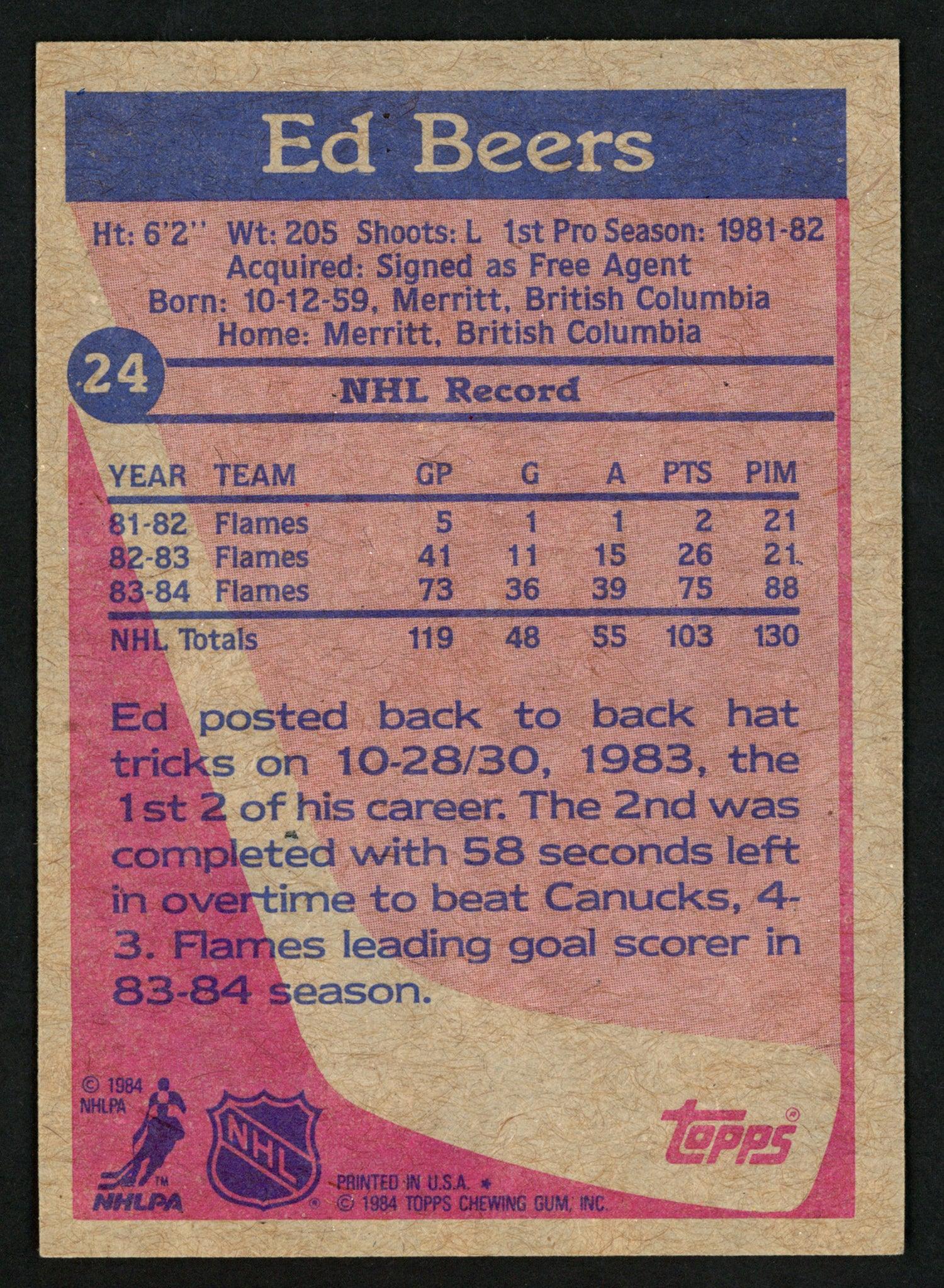 Ed Beers Autographed 1984-85 Topps Card #24 Calgary Flames SKU #152051 - Image 2
