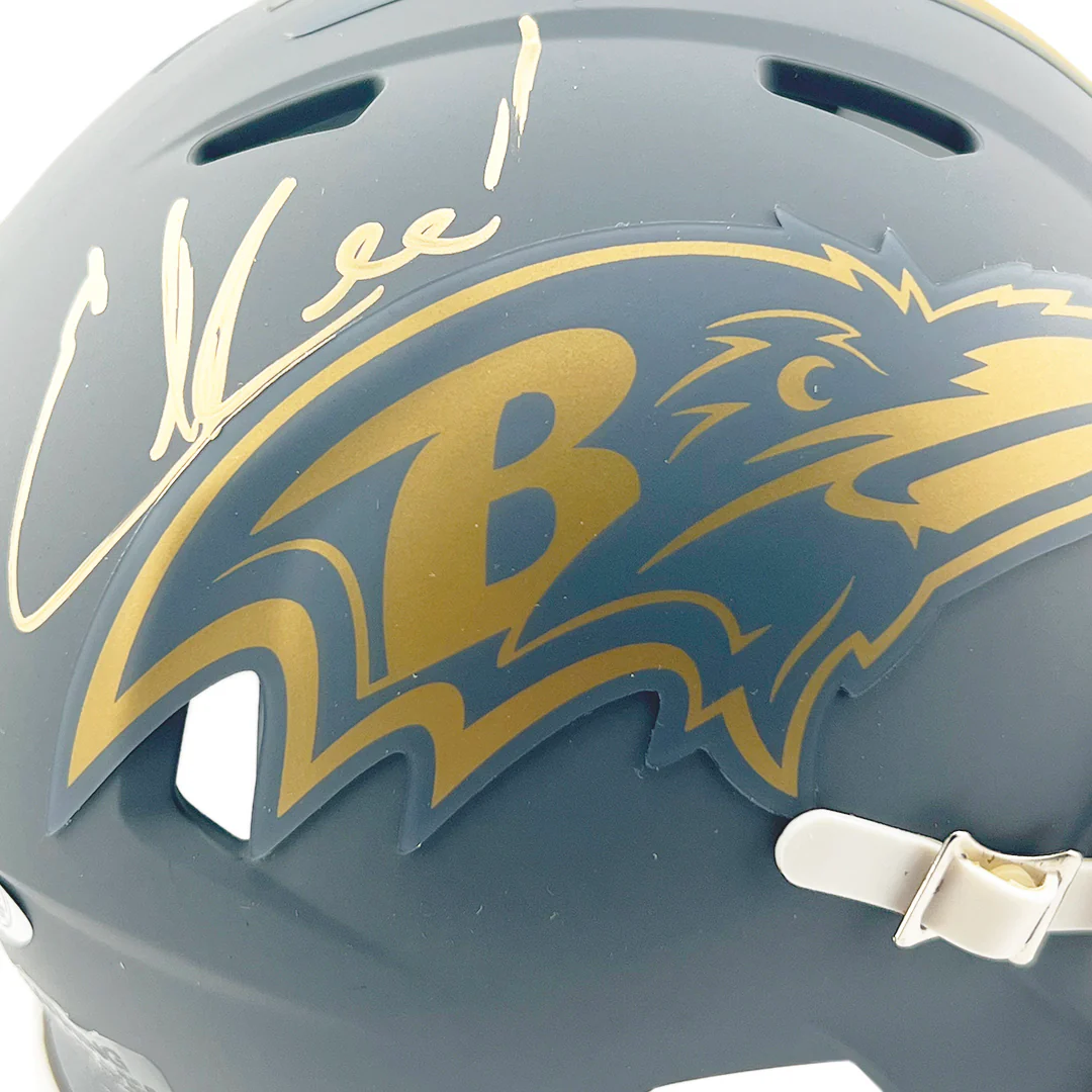 Ed Reed Signed Baltimore Ravens Slate Alternate Speed Mini Football Helmet (JSA) - Image 2