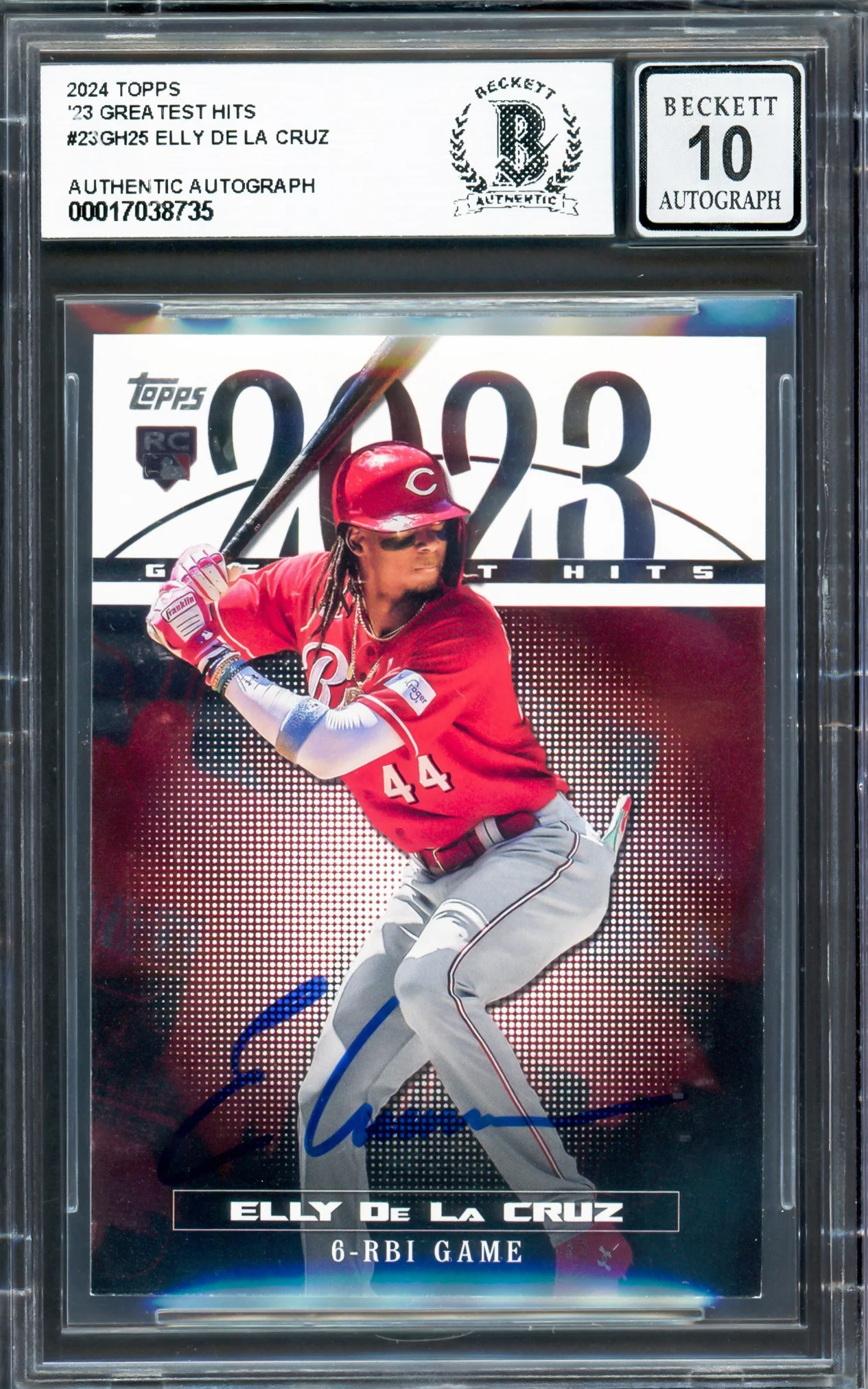 Elly De La Cruz Autographed 2024 Topps 2023 Greatest Hits Rookie Card #23GH-25 Cincinnati Reds Auto Grade Gem Mint 10 Beckett BAS