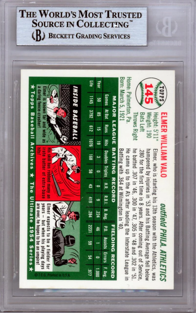 Elmer Valo Autographed 1954 Topps Archives Card #145 Philadelphia A's Beckett BAS #9888279 - Image 2