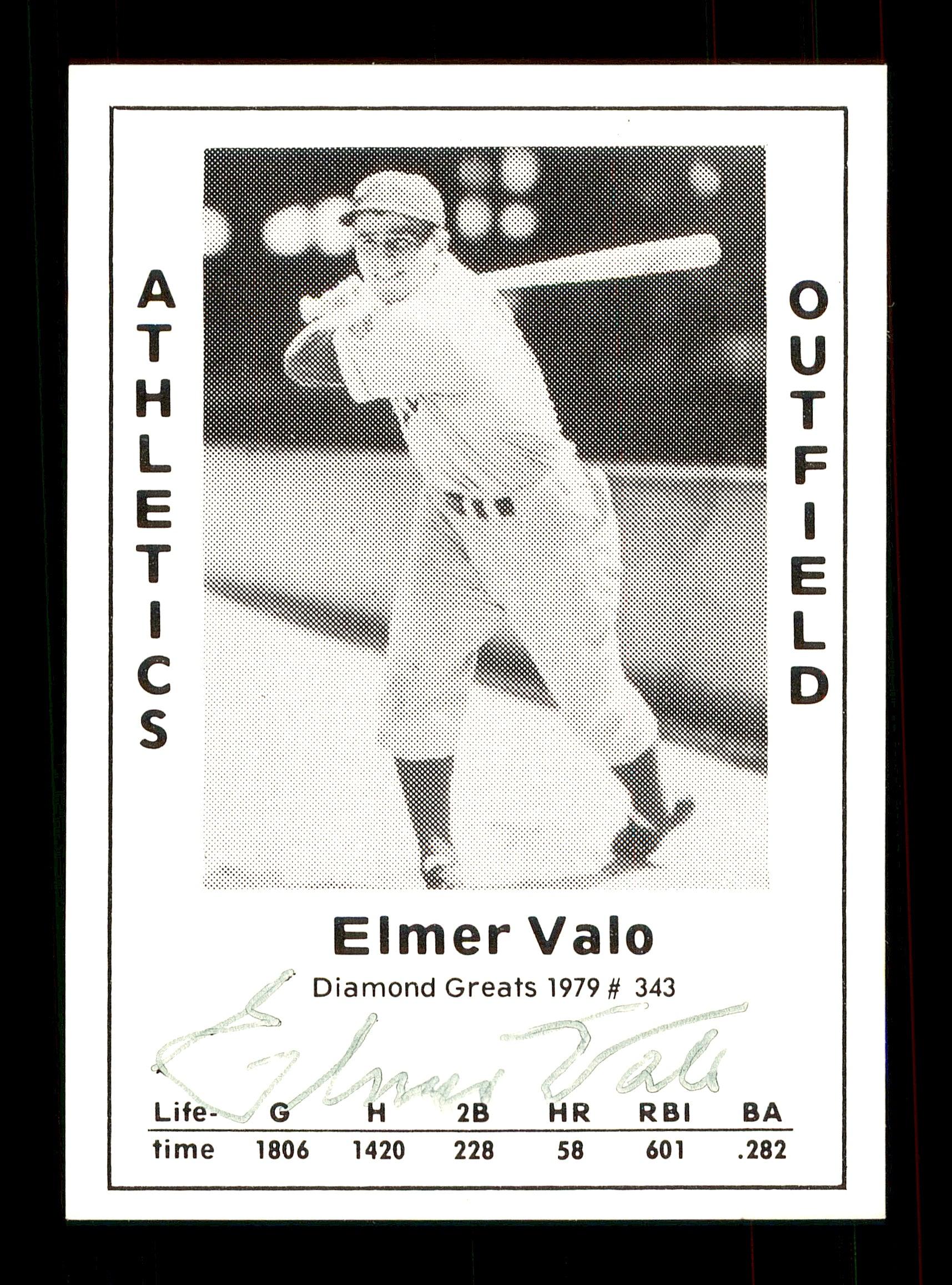Elmer Valo Autographed 1979 Diamond Greats Card #343 Philadelphia A's SKU #172115