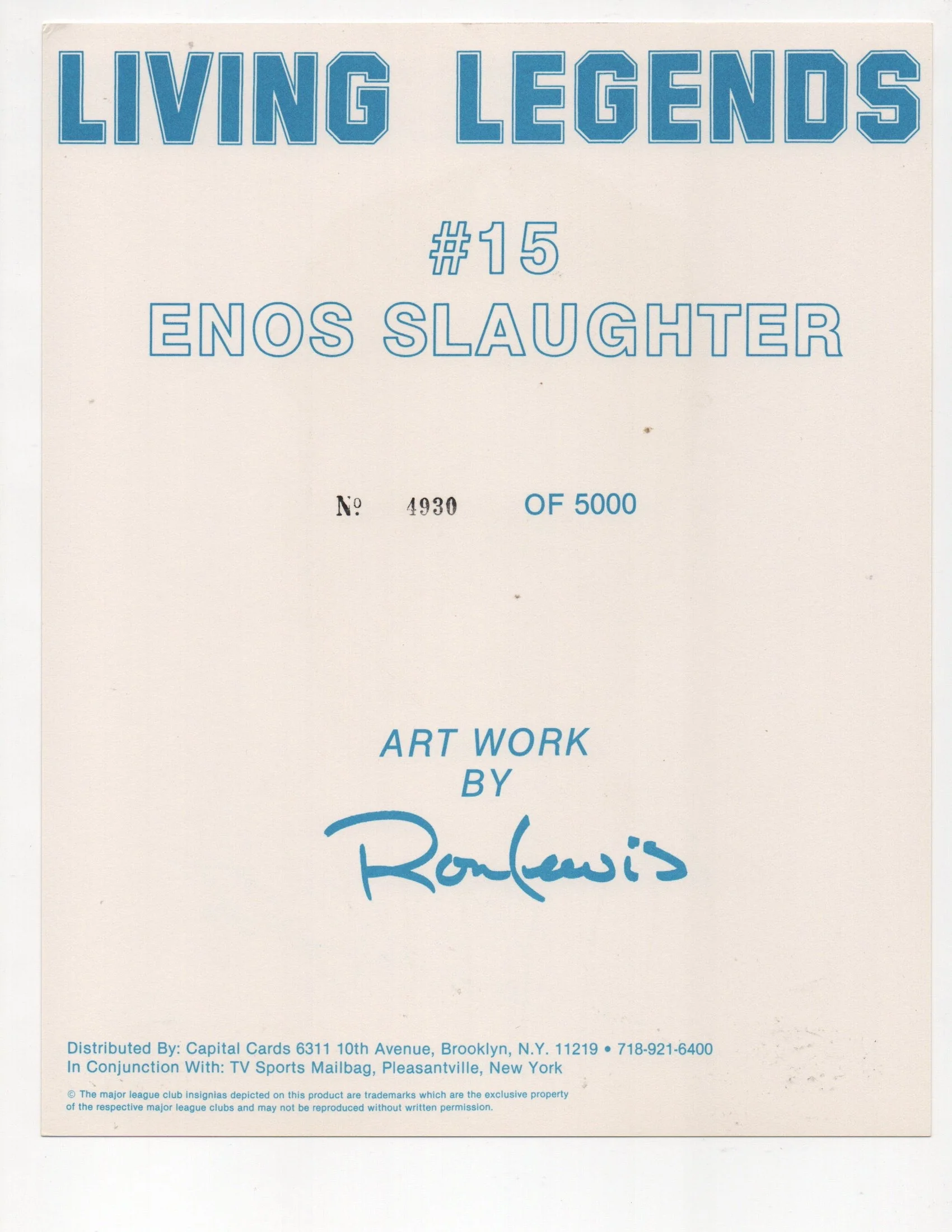 Enos Slaughter Signed Living Legends #4930 of 5000 8x10 Photo (AIV AA24150) - Image 2