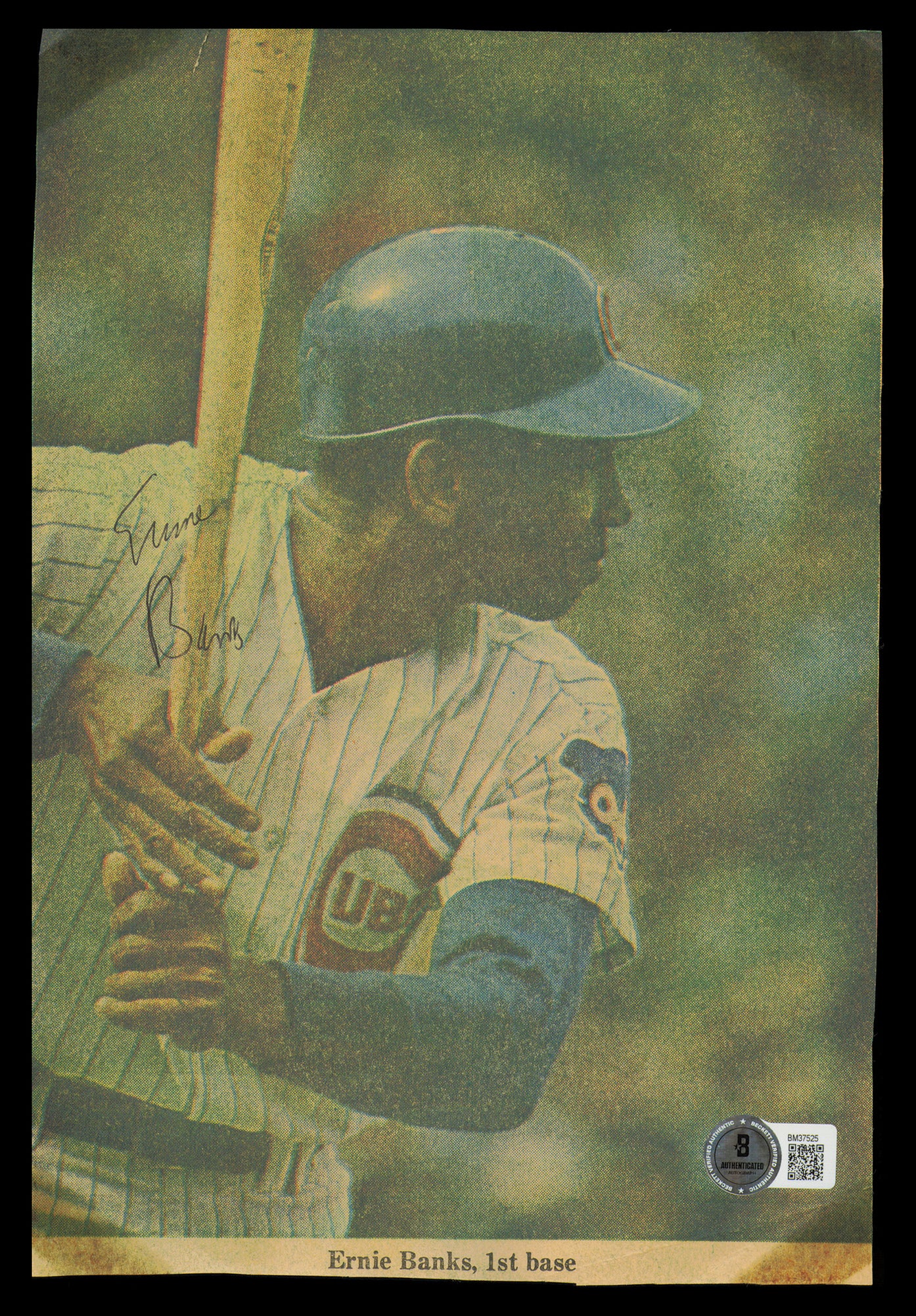 Ernie Banks Autographed 7x10 Magazine Page Photo Chicago Cubs Beckett BAS QR #BM37525