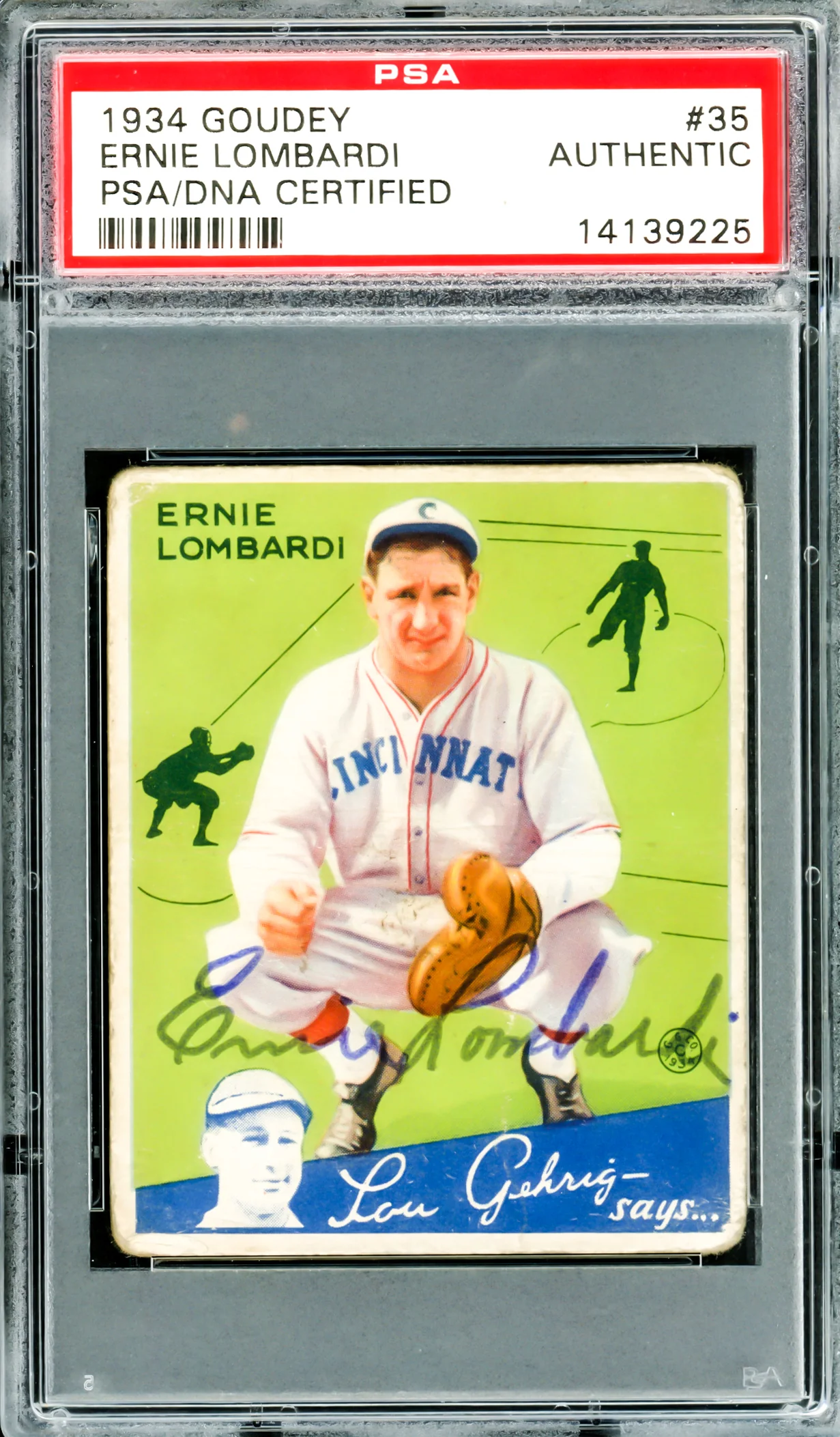 Ernie Lombardi Autographed 1934 Goudey Rookie Card #35 Cincinnati Reds PSA/DNA #14139225