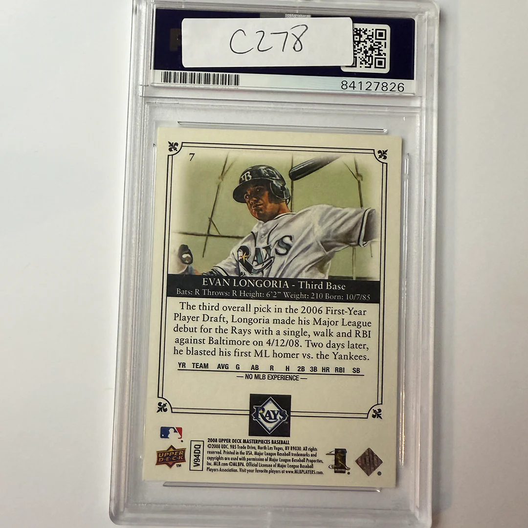Evan Longoria Signed 2008 UpperDeck masterpieces Rookie #7 PSA Auto Authentic - Image 2