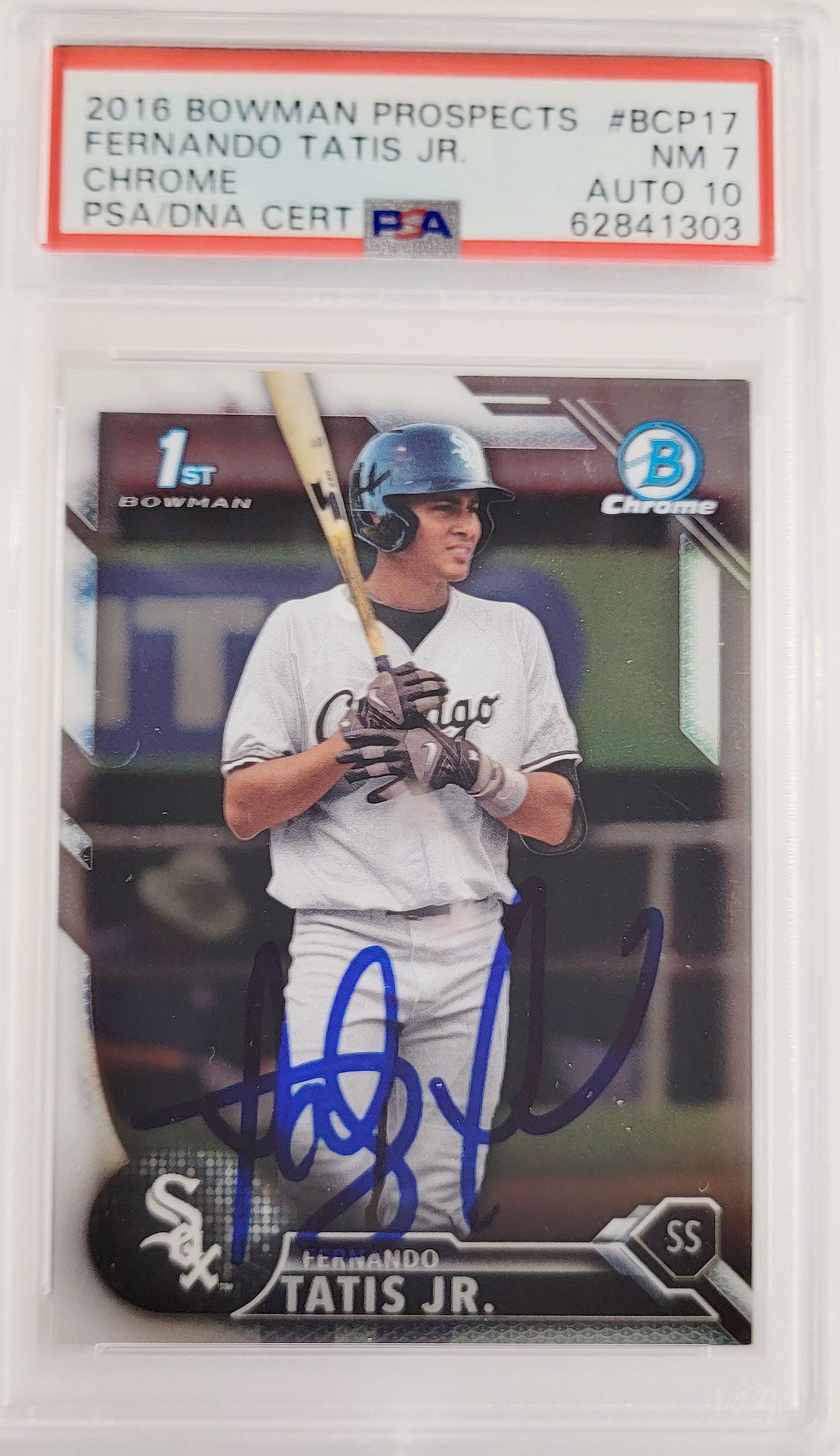 Fernando Tatis Jr. Autographed 2016 Bowman Chrome Prospects Rookie Card #BCP17 San Diego Padres PSA 7 Auto Grade Gem Mint 10 PSA/DNA Stock #208582 - Image 2