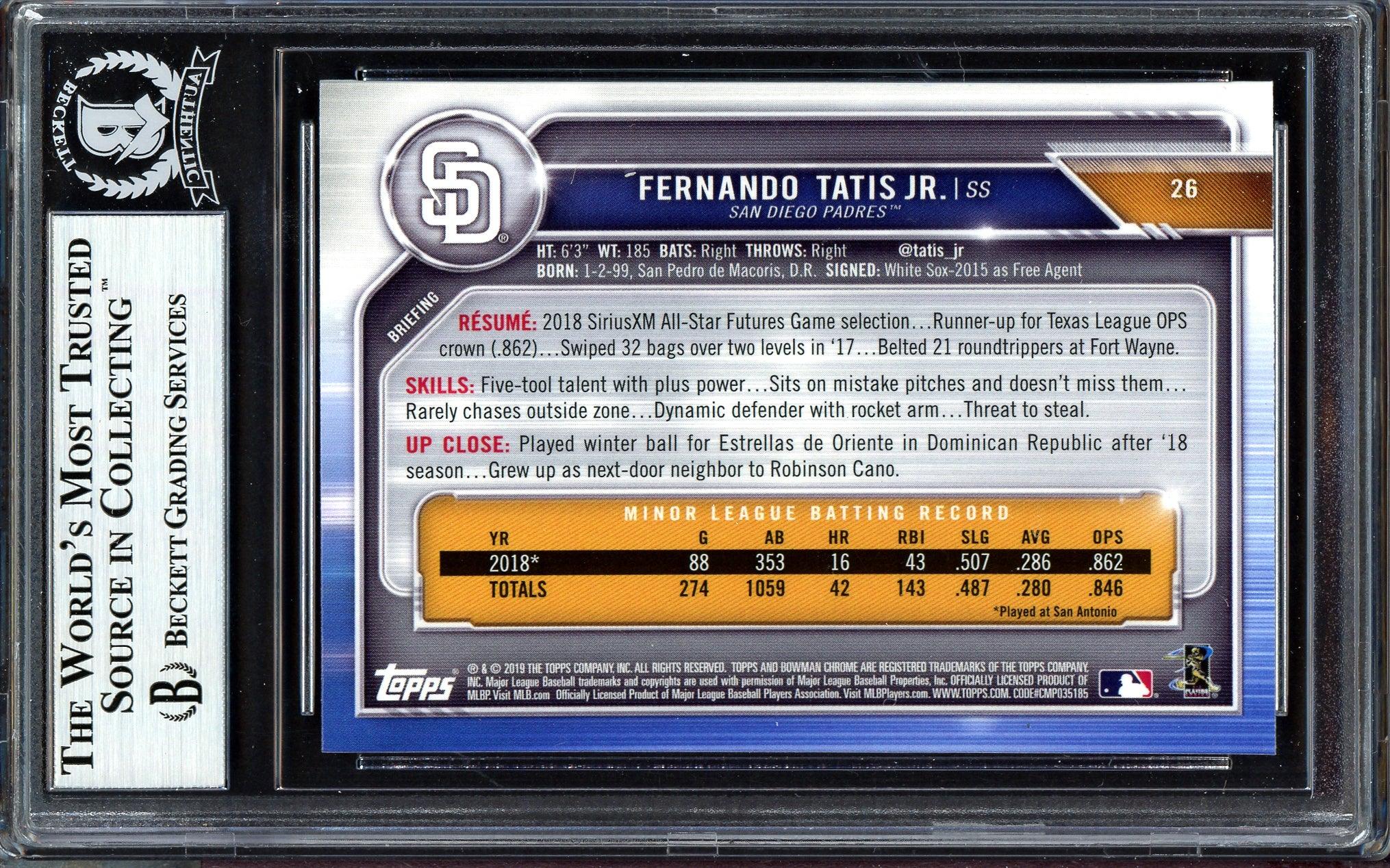 Fernando Tatis Jr. Autographed 2019 Bowman Chrome Rookie Card #26 San Diego Padres Beckett BAS #13609656 - Image 2