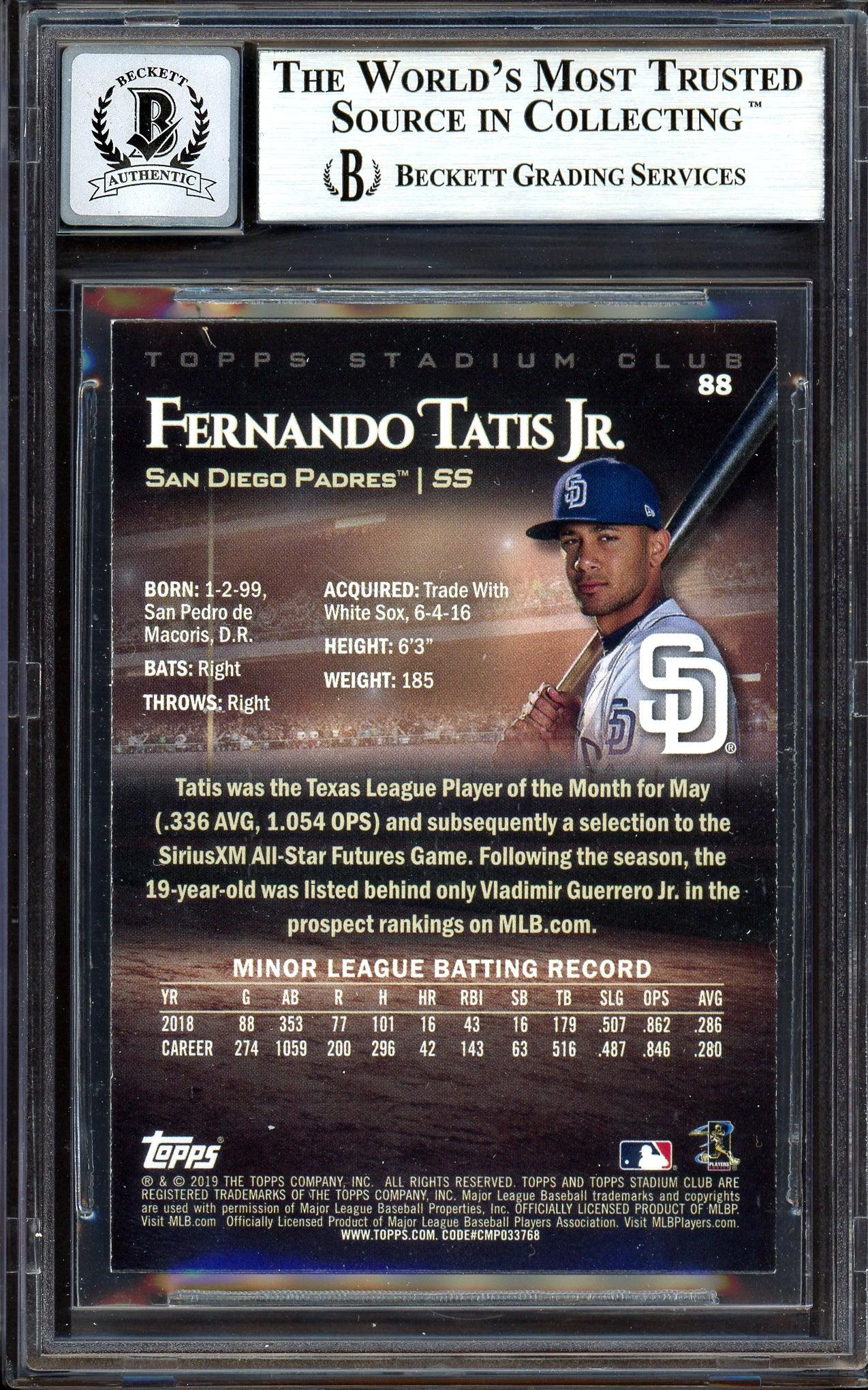 Fernando Tatis Jr. Autographed 2019 Stadium Club Red Rookie Card #88 San Diego Padres Auto Grade Gem Mint 10 Beckett BAS #13606470 - Image 2